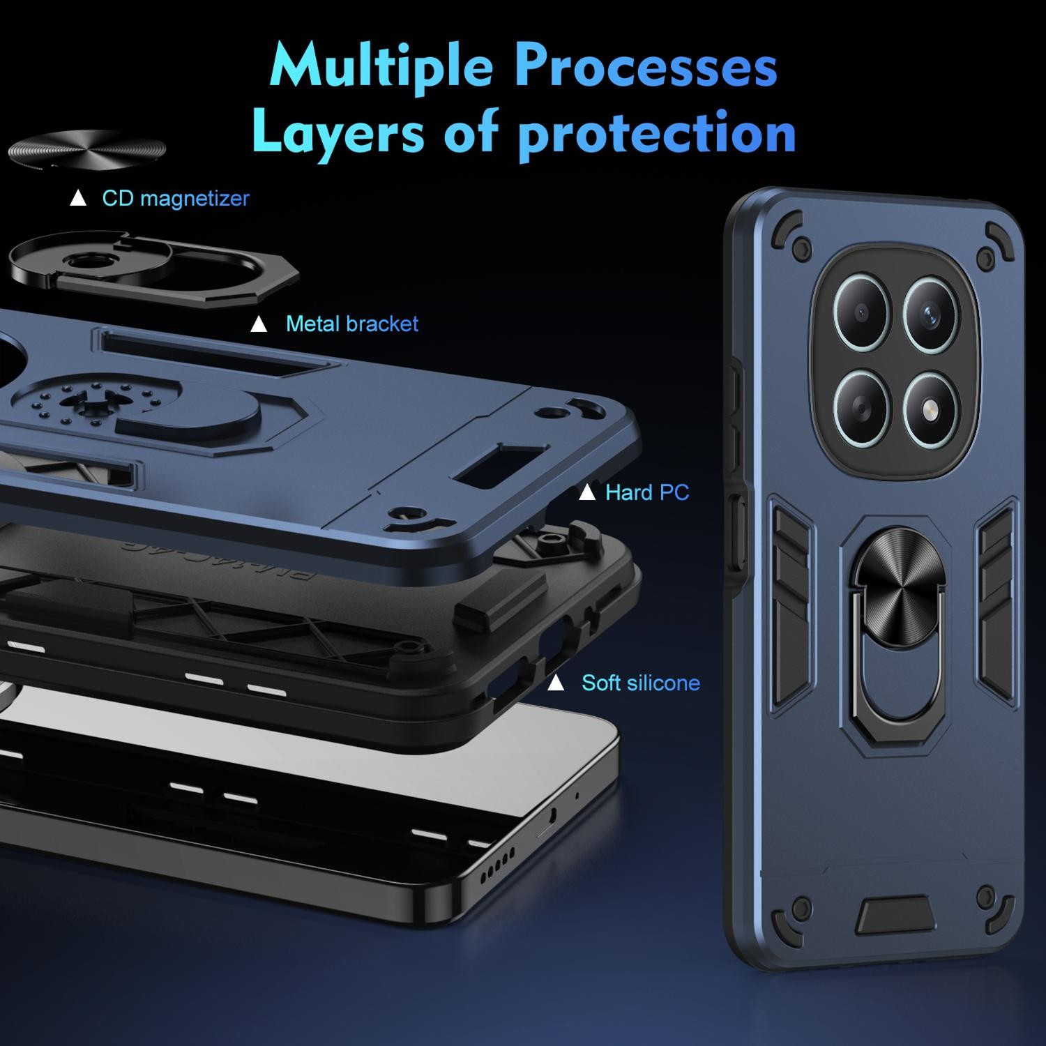 Xiaomi Redmi Note 15 5G / 4G / Poco M8 5G Shockproof Metal Ring Holder Blue-Θήκη Σκληρή