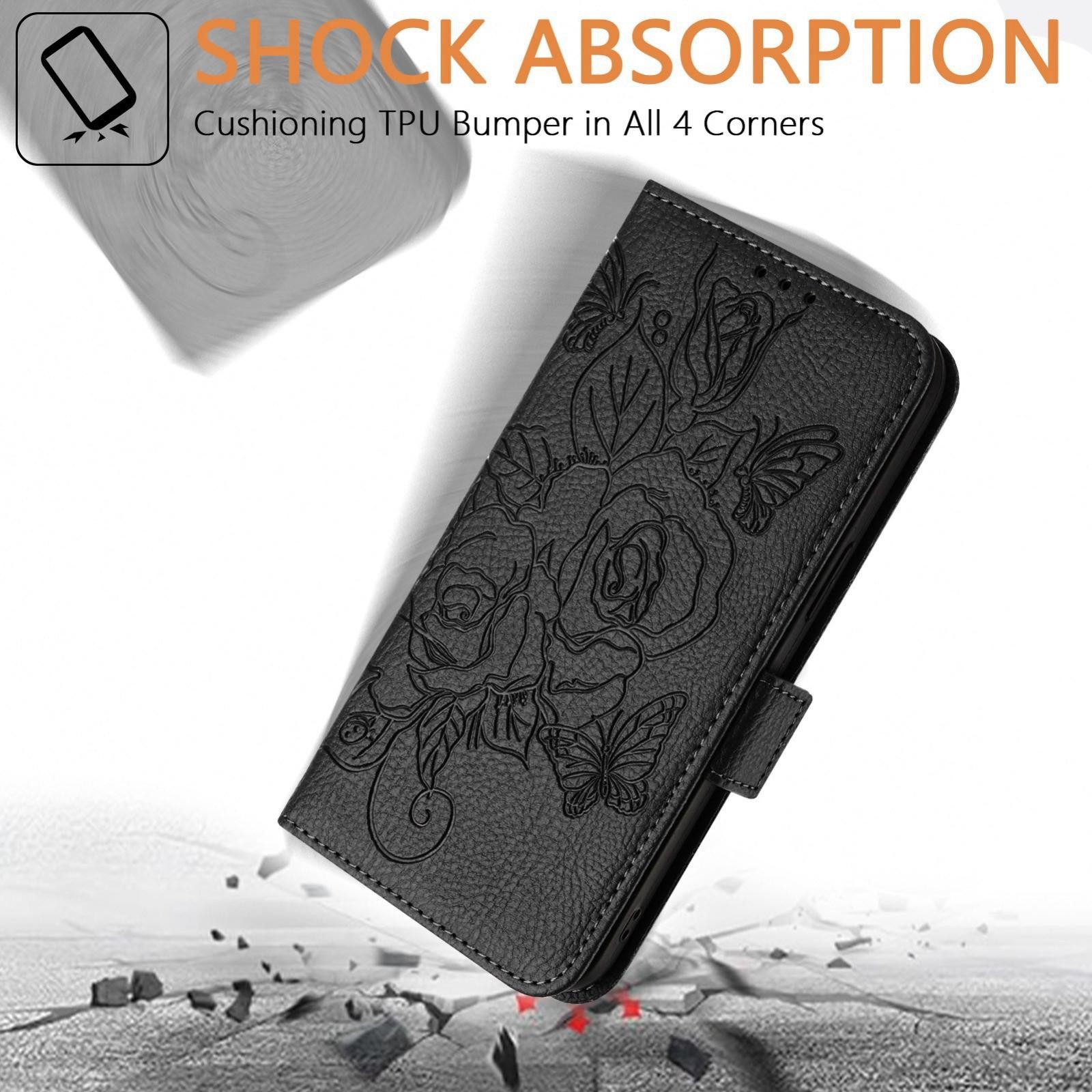 Xiaomi Redmi Note 15 Pro 5G Embossed Rose RFID Anti-theft Leather Black-Θήκη Βιβλίο