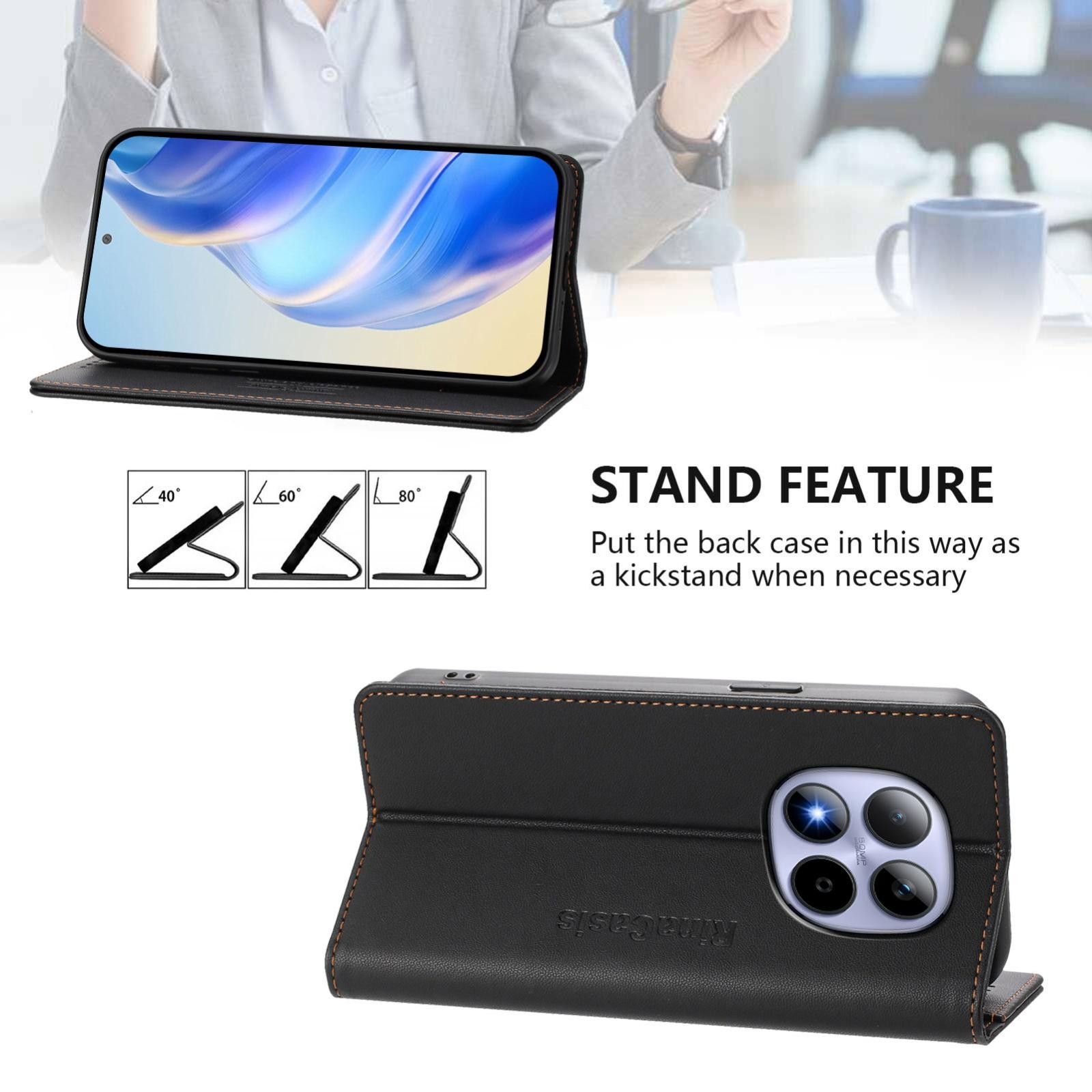 Xiaomi Redmi Note 15 Pro 5G Dual-Folded Magnetic Suction RFID Leather Black-Θήκη Βιβλίο