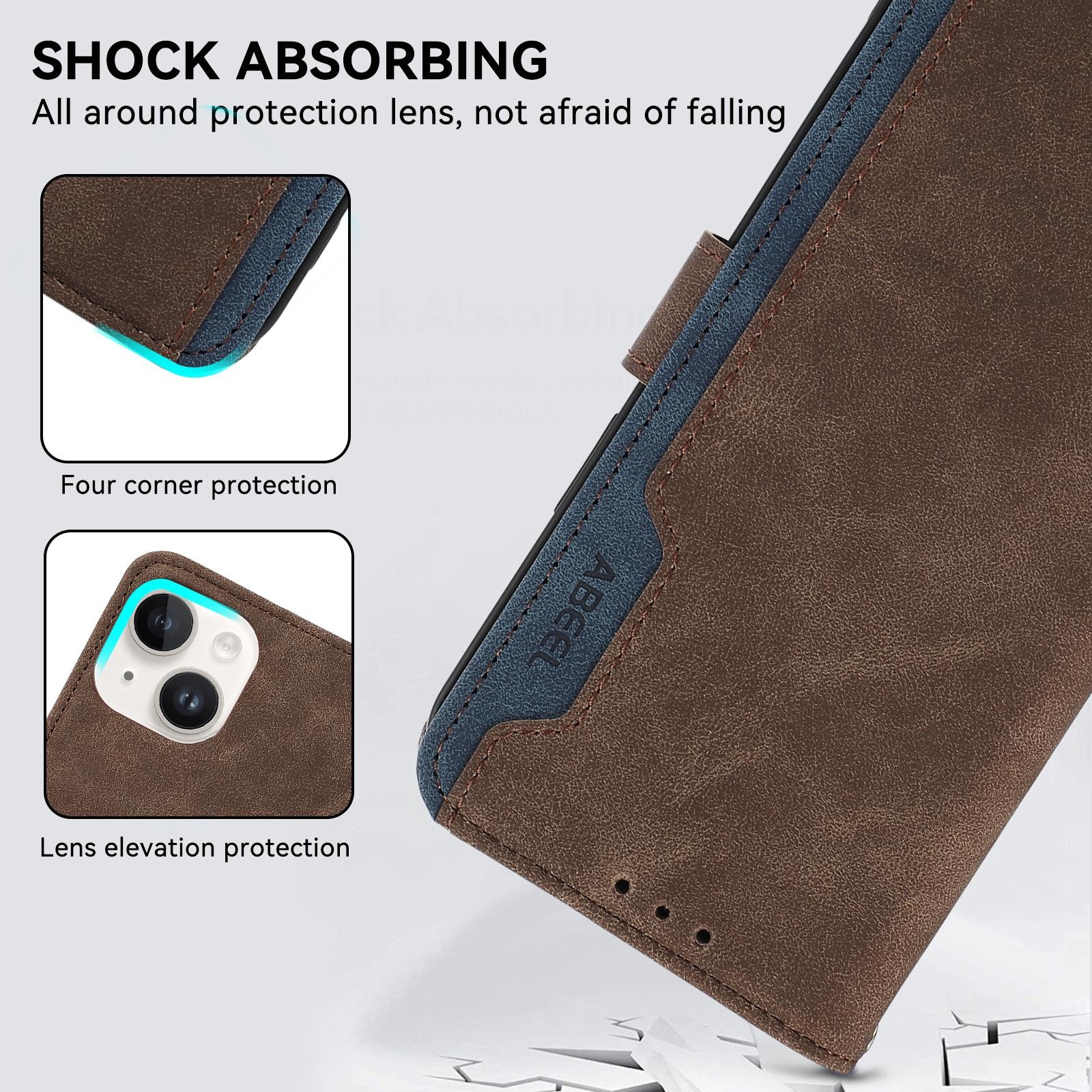 Abeel Xiaomi Redmi Note 15 Pro+ 5G Color Block Magnetic RFID Leather Brown Blue-Θήκη Βιβλίο