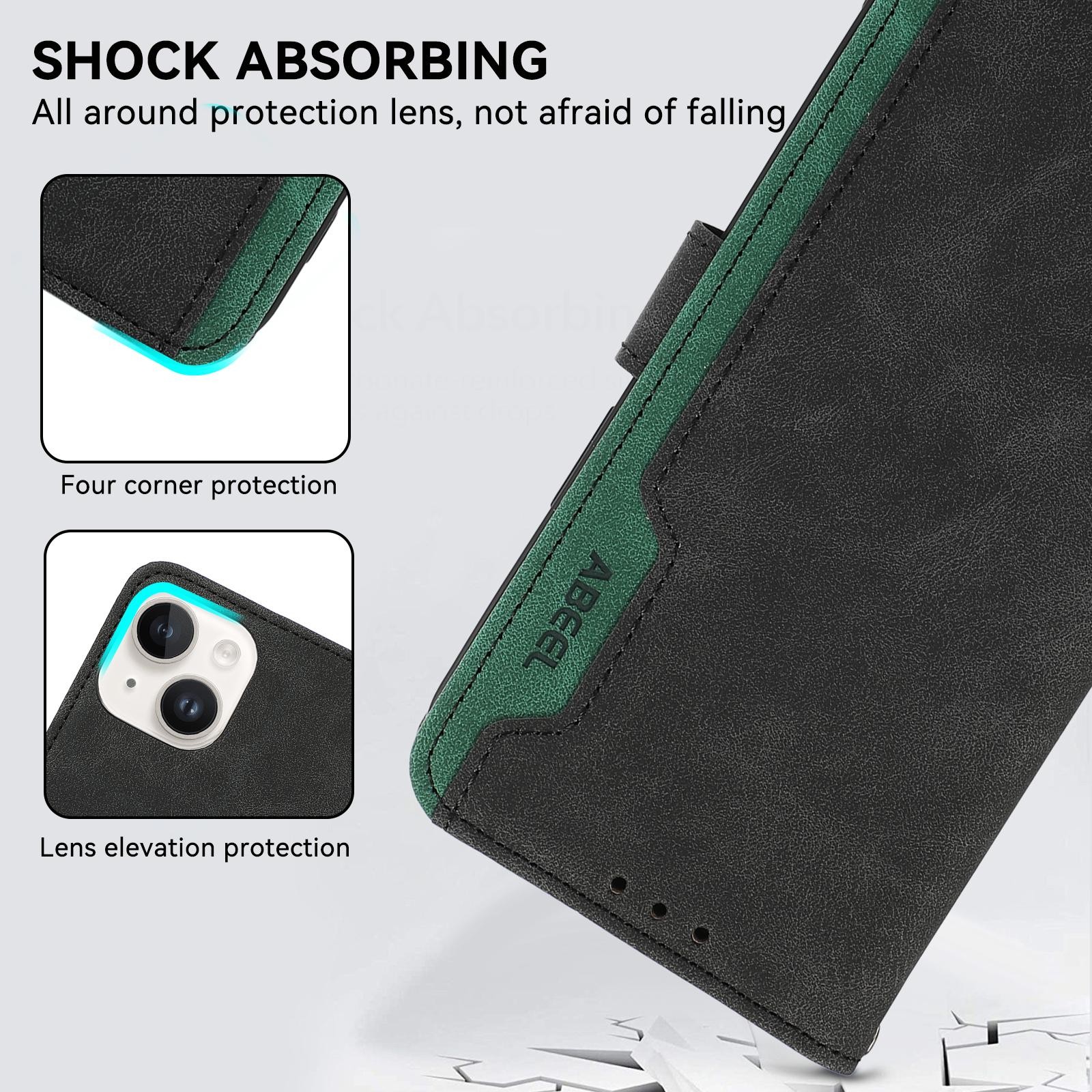Abeel Xiaomi Redmi Note 15 Pro+ 5G Color Block Magnetic RFID Leather Black-Green-Θήκη Βιβλίο