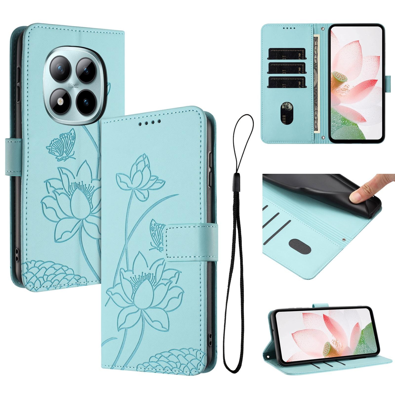 Xiaomi Redmi Note 15 Pro+ Global 5G Lotus Embossed Leather with Lanyard Green-Θήκη Βιβλίο
