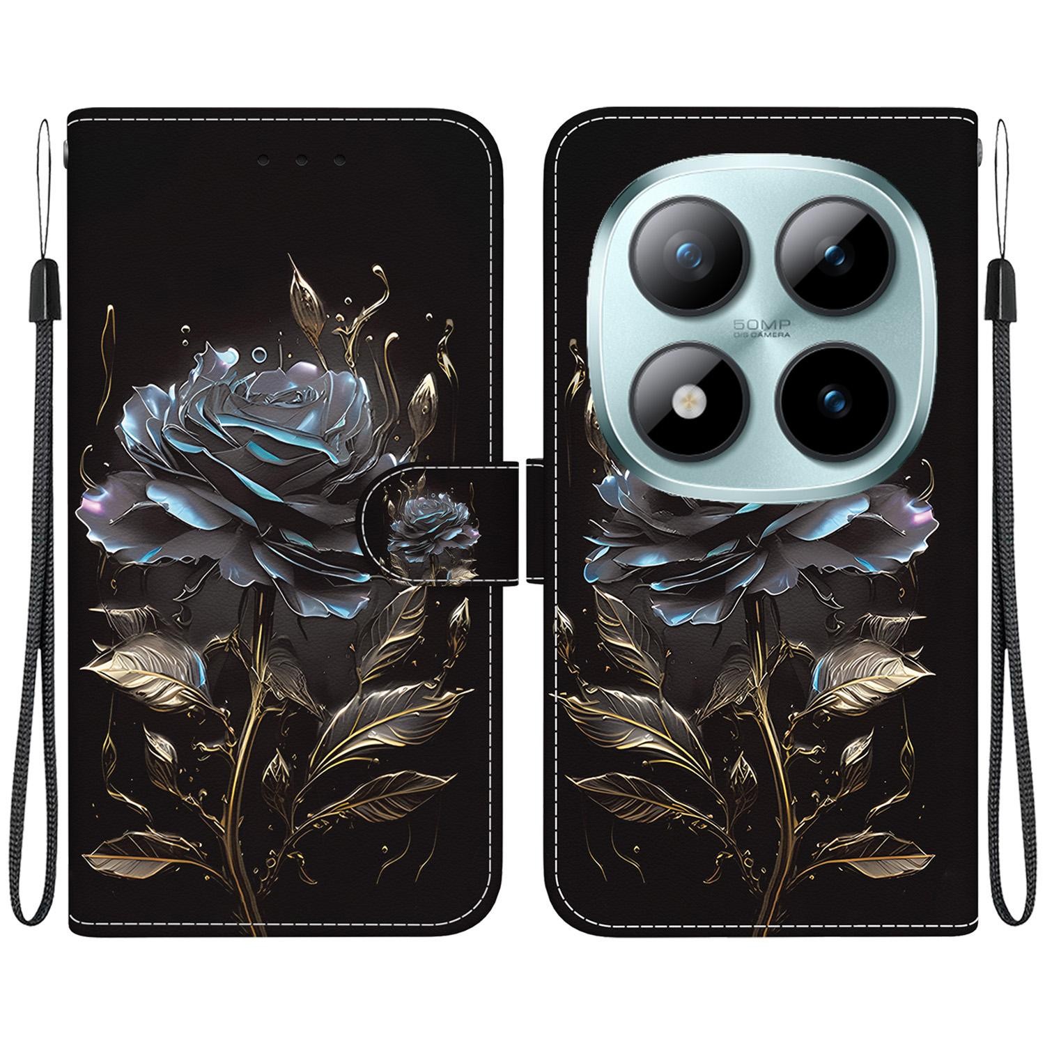 Xiaomi Redmi Note 15 Pro 5G Crystal Texture Colored Leather Drawing Black Rose-Θήκη Βιβλίο