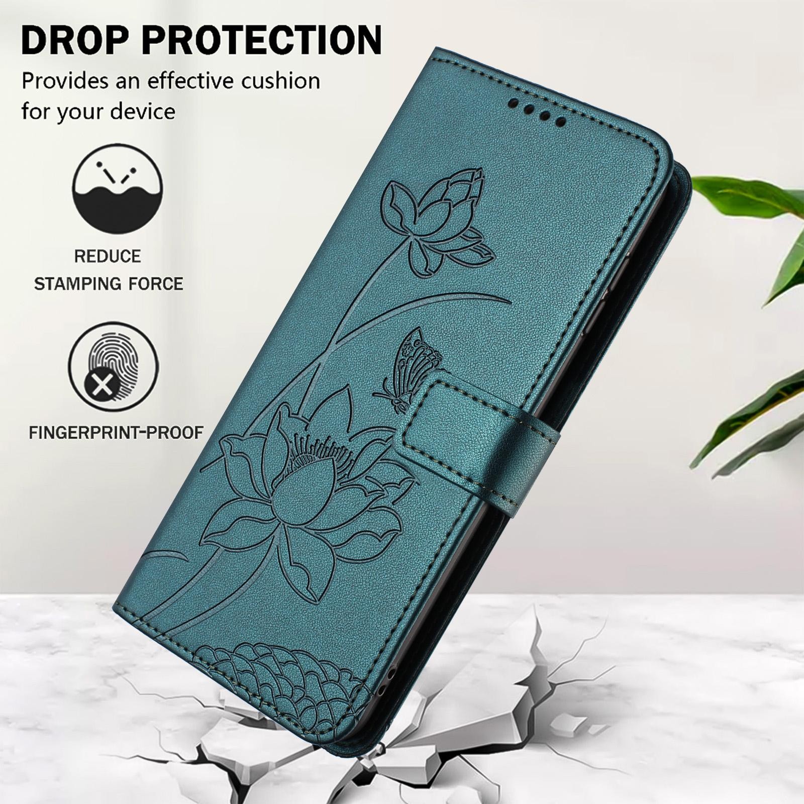 Xiaomi Redmi Note 15 Pro+ 5G Lotus Embossed Leather with Lanyard Dark Green-Θήκη Βιβλίο