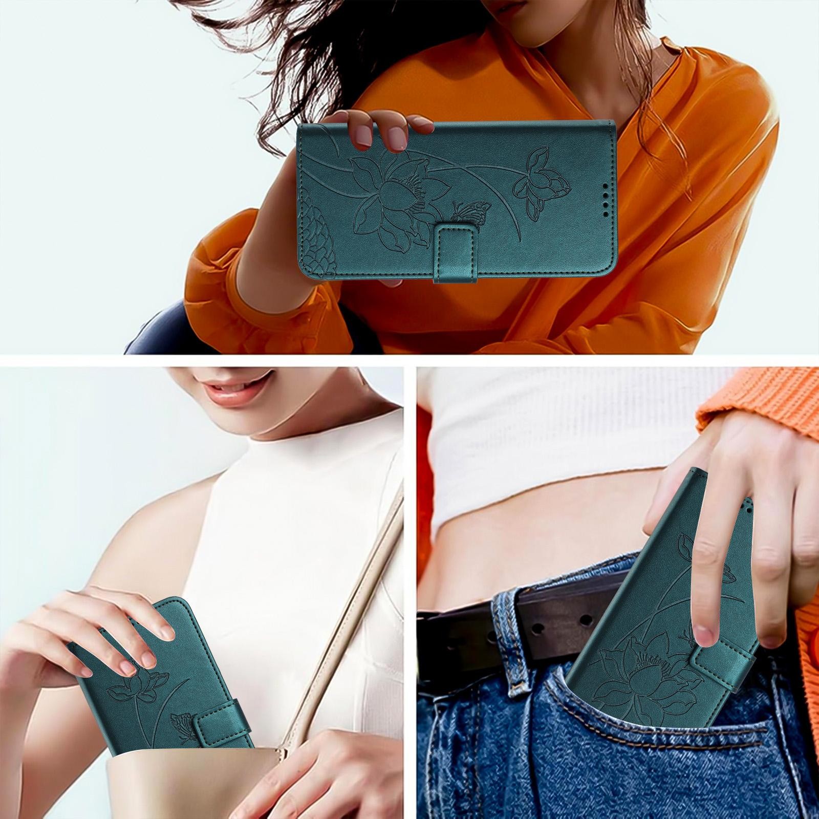 Xiaomi Redmi Note 15 Pro+ 5G Lotus Embossed Leather with Lanyard Dark Green-Θήκη Βιβλίο