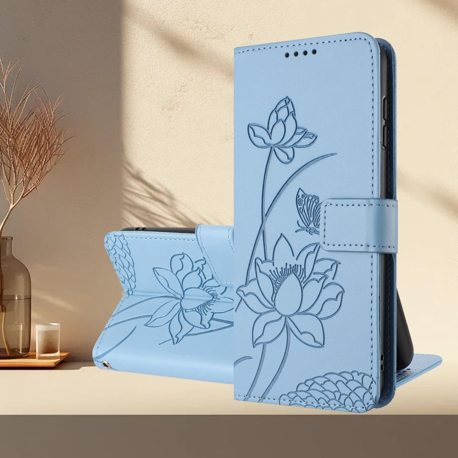 Xiaomi Redmi Note 15 Pro+ 5G Lotus Embossed Leather with Lanyard Blue-Θήκη Βιβλίο