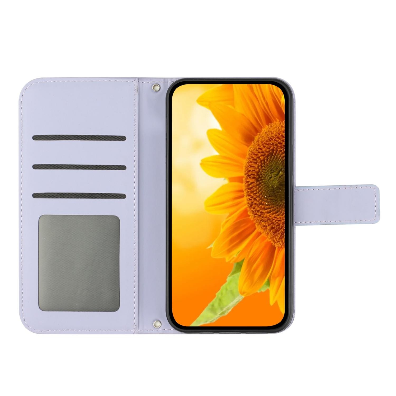 Xiaomi Redmi Note 15 4G/5G/Poco M8 5G Skin Feel Sun Flower Embossed Flip Leather with Lanyard Purple-Θήκη Βιβλίο