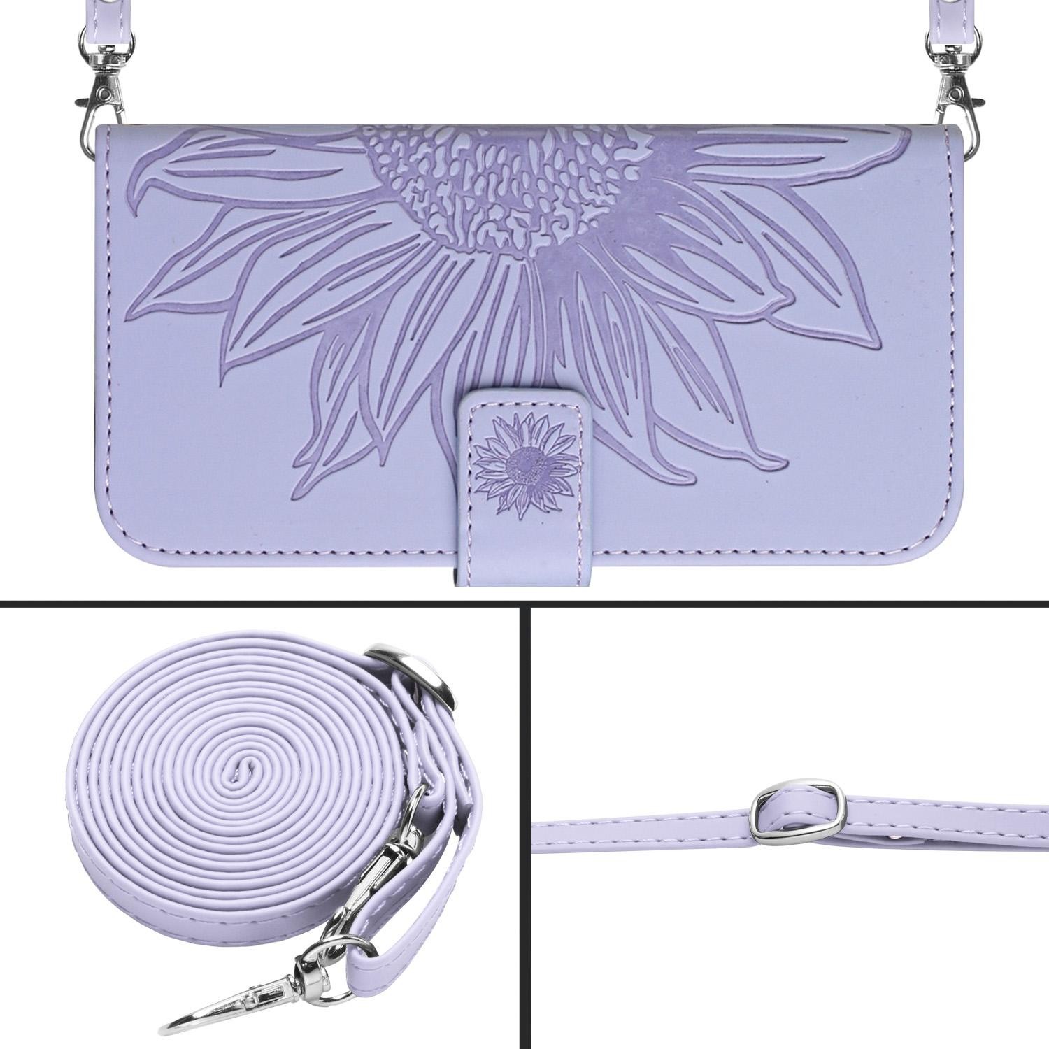 Xiaomi Redmi Note 15 4G/5G/Poco M8 5G Skin Feel Sun Flower Embossed Flip Leather with Lanyard Purple-Θήκη Βιβλίο