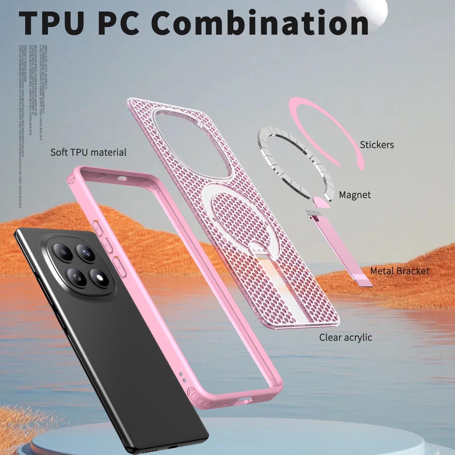 Kalebol Xiaomi Redmi Note 15 4G / 5G Honeycomb Cooling MagSafe Holder Cherry Blossom Pink-Θήκη Σκληρή