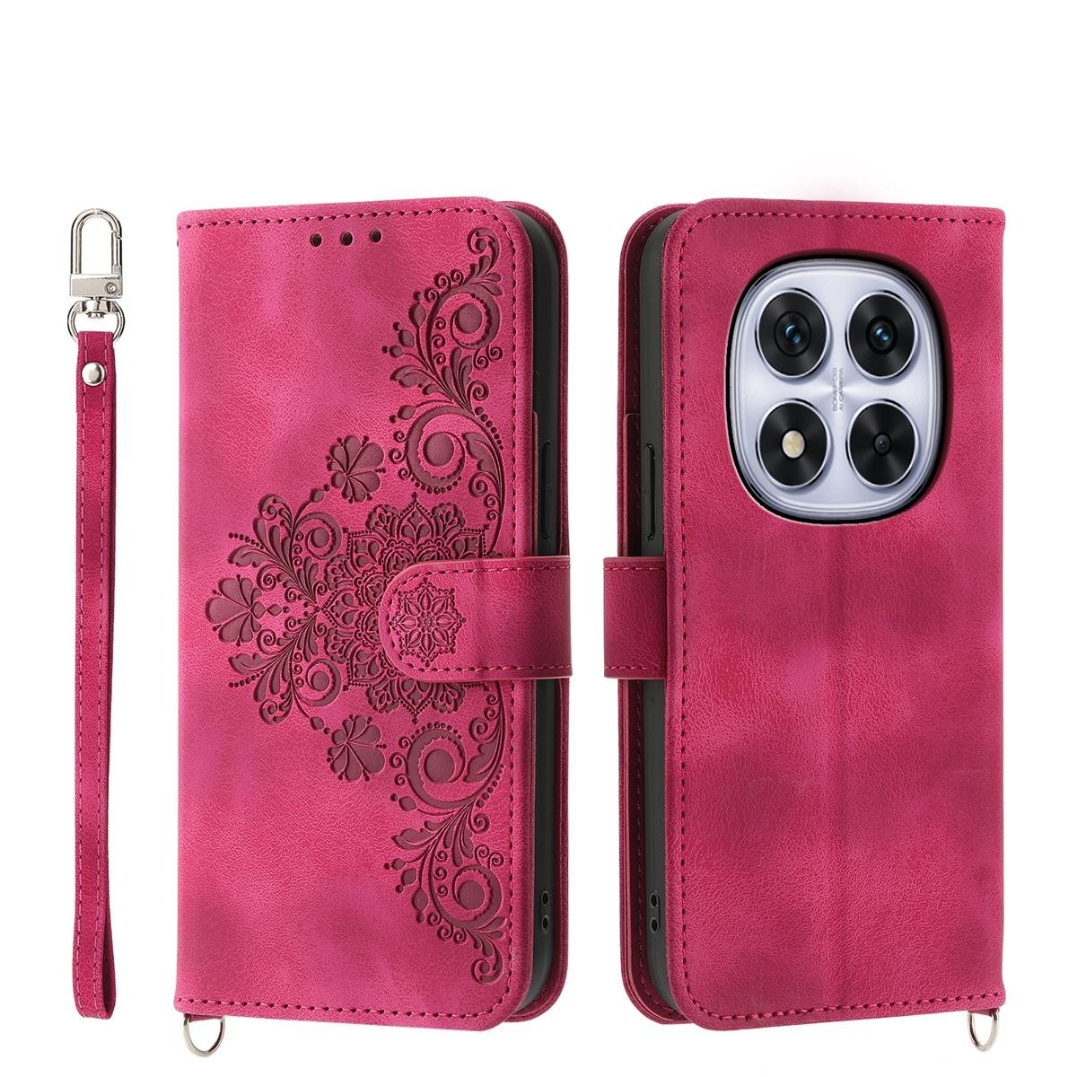 Xiaomi Redmi Note 15 Pro 4G Skin Feel Flowers Embossed Wallet Leather Wine Red-Θήκη Βιβλίο