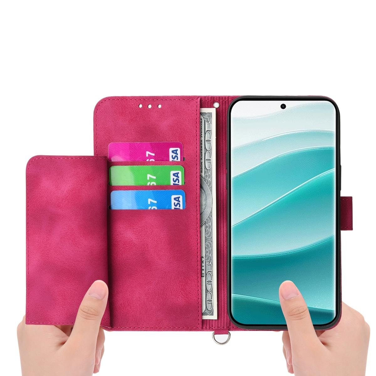 Xiaomi Redmi Note 15 Pro 4G Skin Feel Flowers Embossed Wallet Leather Wine Red-Θήκη Βιβλίο