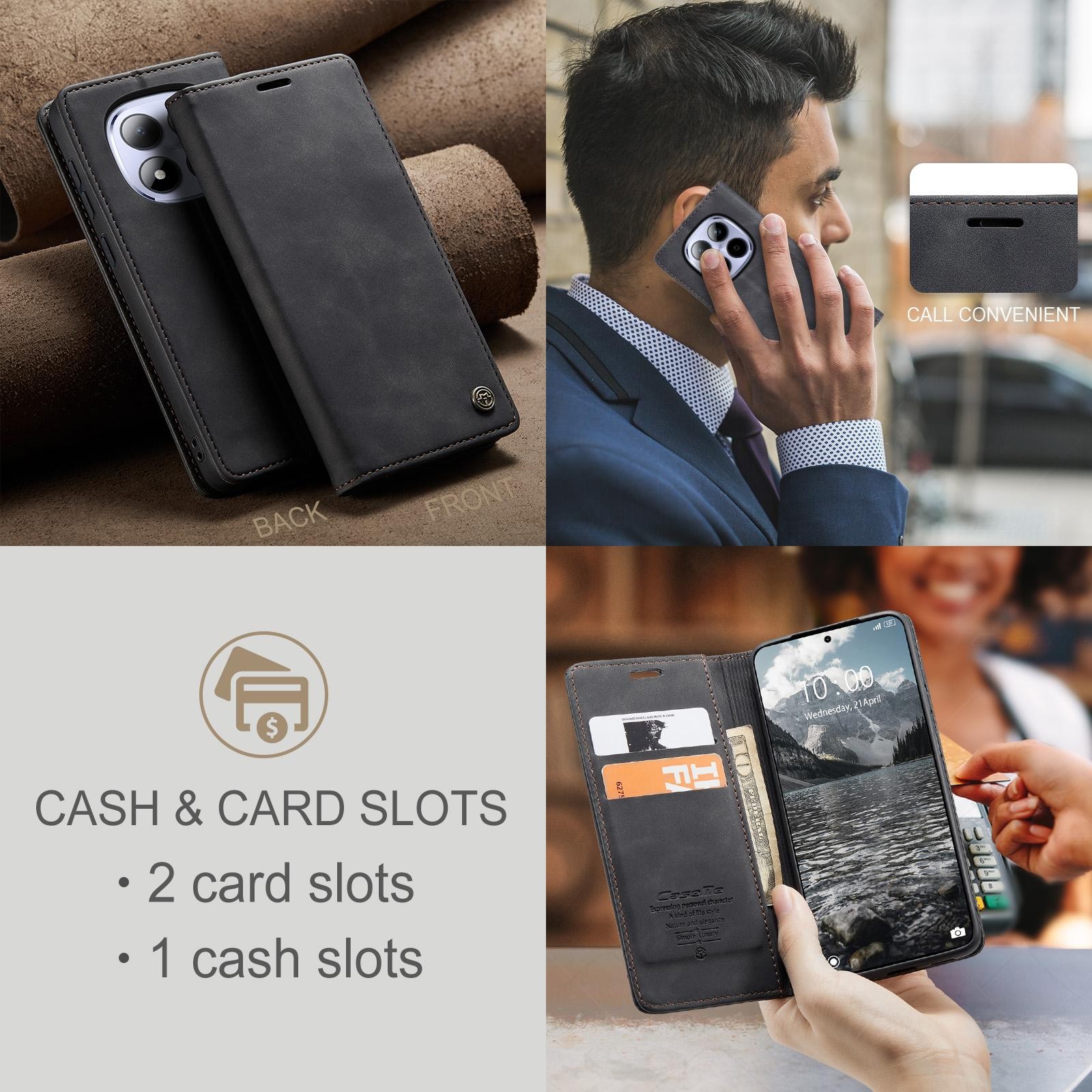 CaseMe 013 Xiaomi Redmi Note 15 Pro 4G Retro Leather Θήκη Βιβλίο - Black