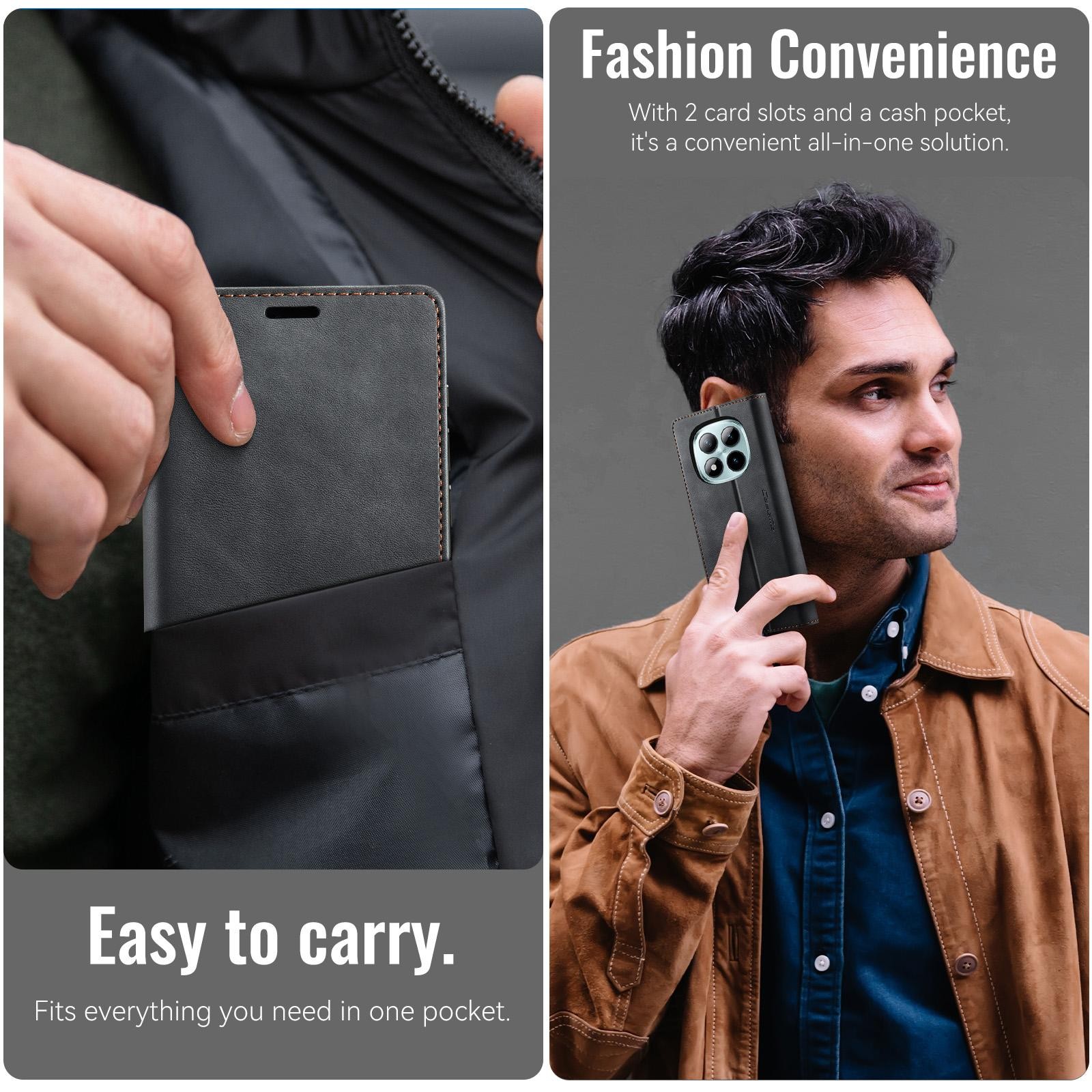 CaseMe 033 Xiaomi Redmi Note 15 Pro Plus 5G/Poco M8 Pro 5G RFID Retro Θήκη Βιβλίο Δερμάτινη - Black