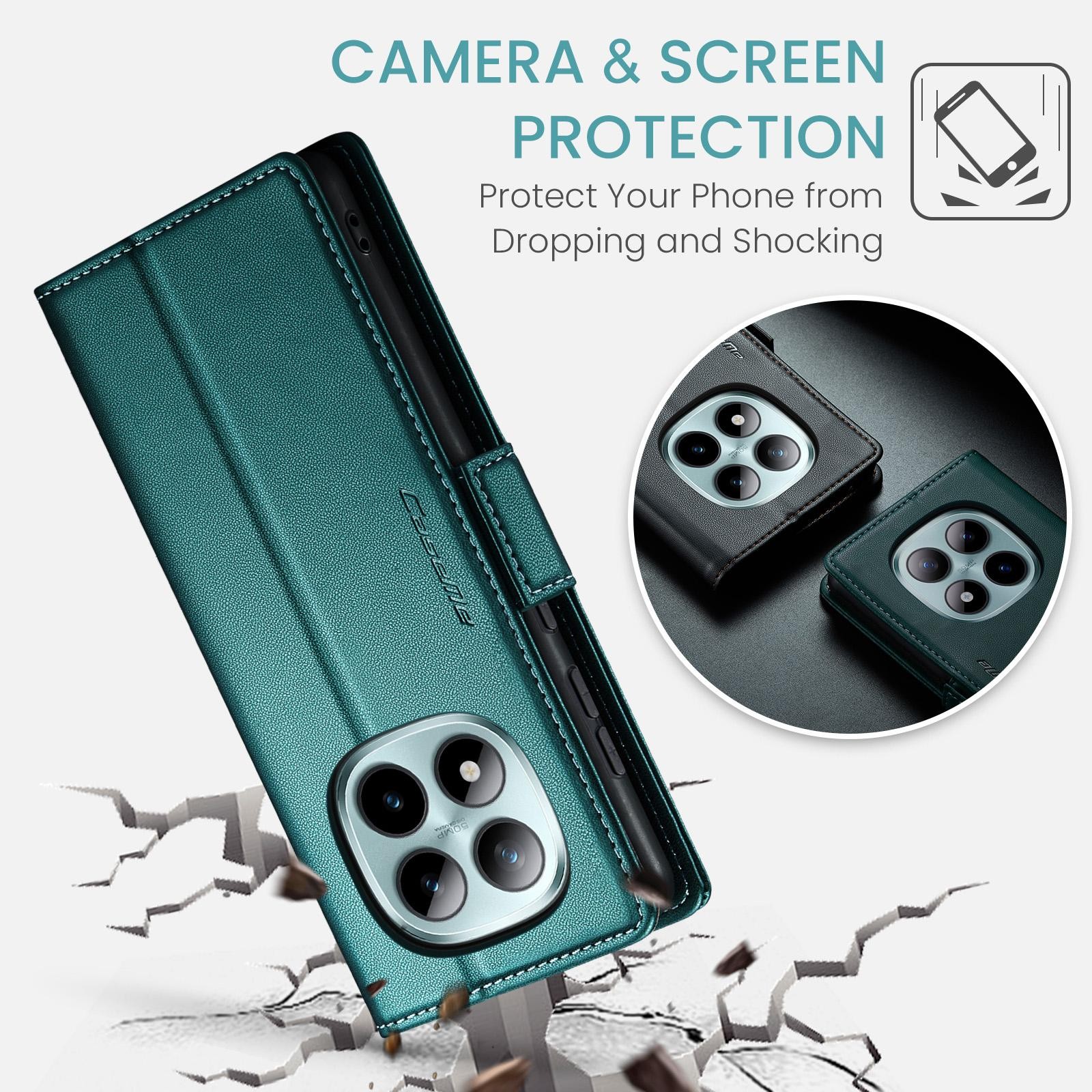 CaseMe 023 Xiaomi Redmi Note 15 Pro+ 5G RFID Θήκη Πορτοφόλι Δερμάτινη - Green