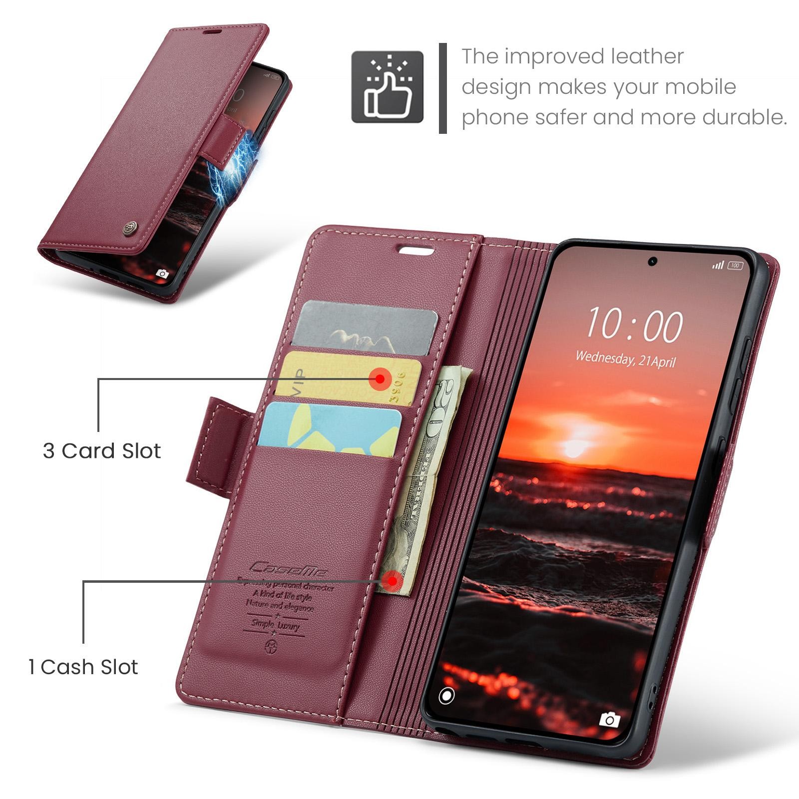 CaseMe 023 Xiaomi Redmi Note 15 Pro+ 5G RFID Θήκη Πορτοφόλι Δερμάτινη- Wine Red