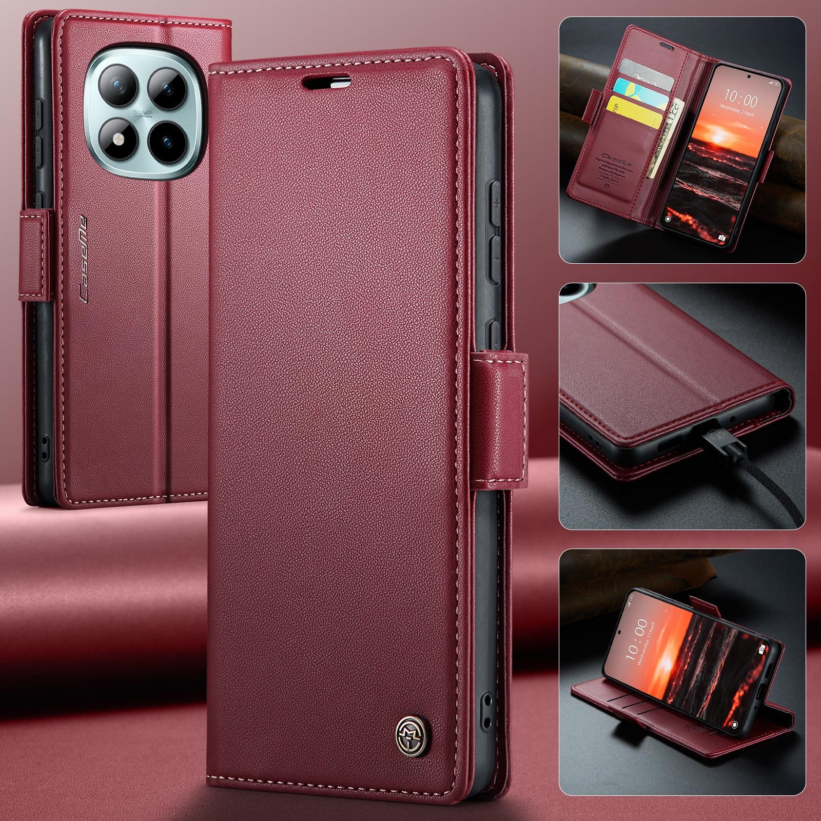CaseMe 023 Xiaomi Redmi Note 15 Pro+ 5G RFID Θήκη Πορτοφόλι Δερμάτινη- Wine Red