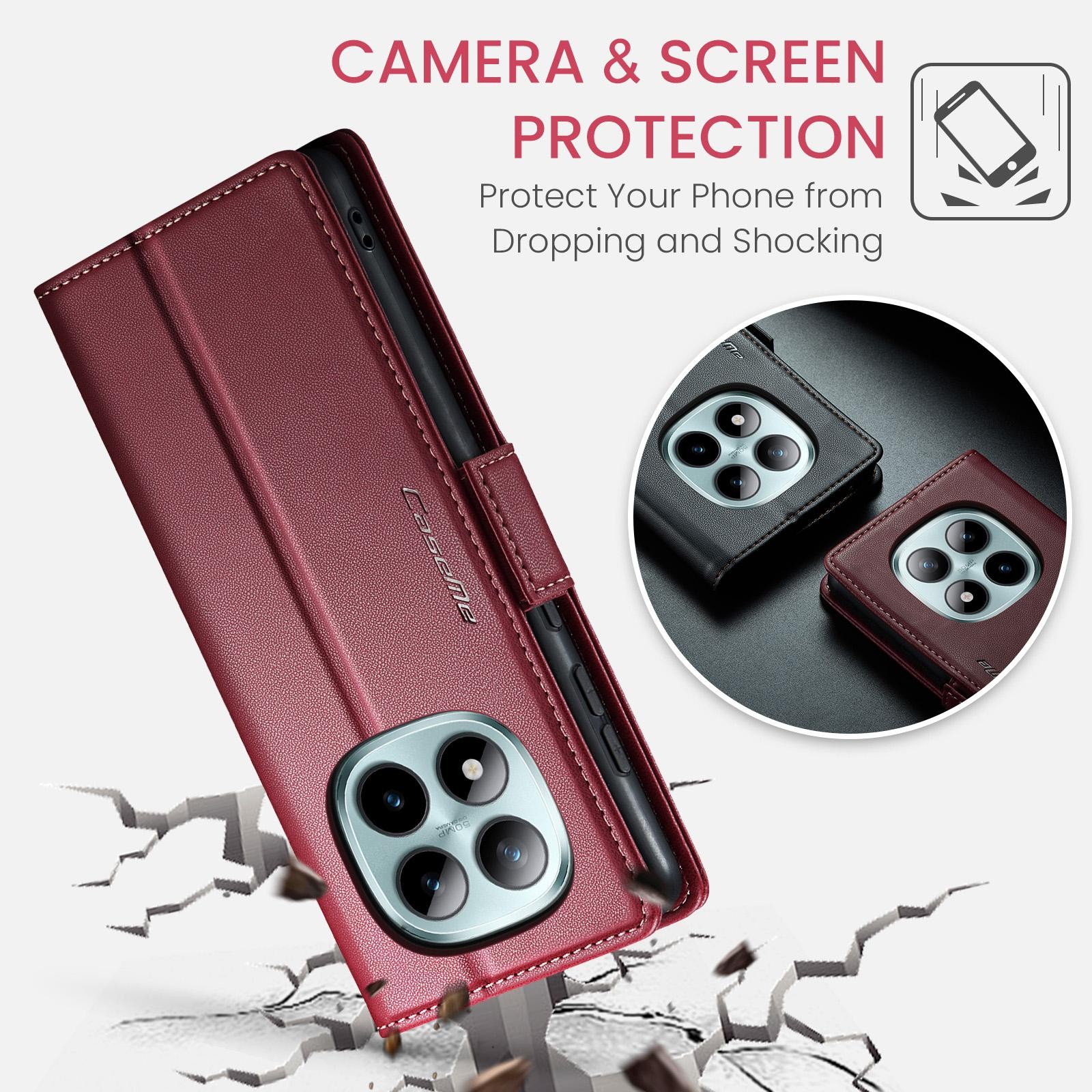 CaseMe 023 Xiaomi Redmi Note 15 Pro+ 5G RFID Θήκη Πορτοφόλι Δερμάτινη- Wine Red