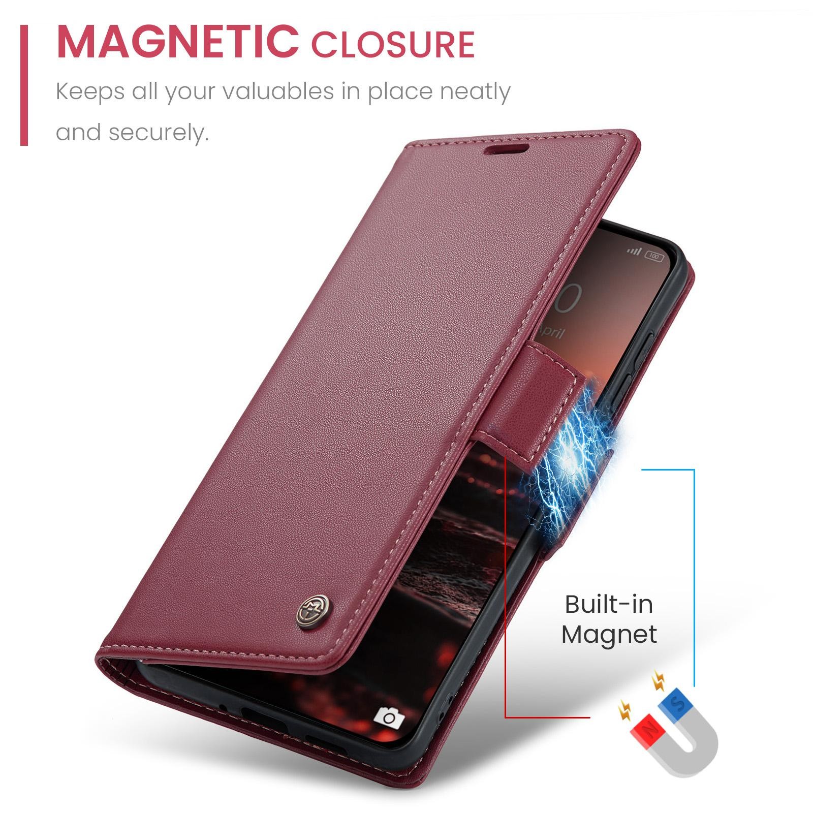 CaseMe 023 Xiaomi Redmi Note 15 Pro+ 5G RFID Θήκη Πορτοφόλι Δερμάτινη- Wine Red