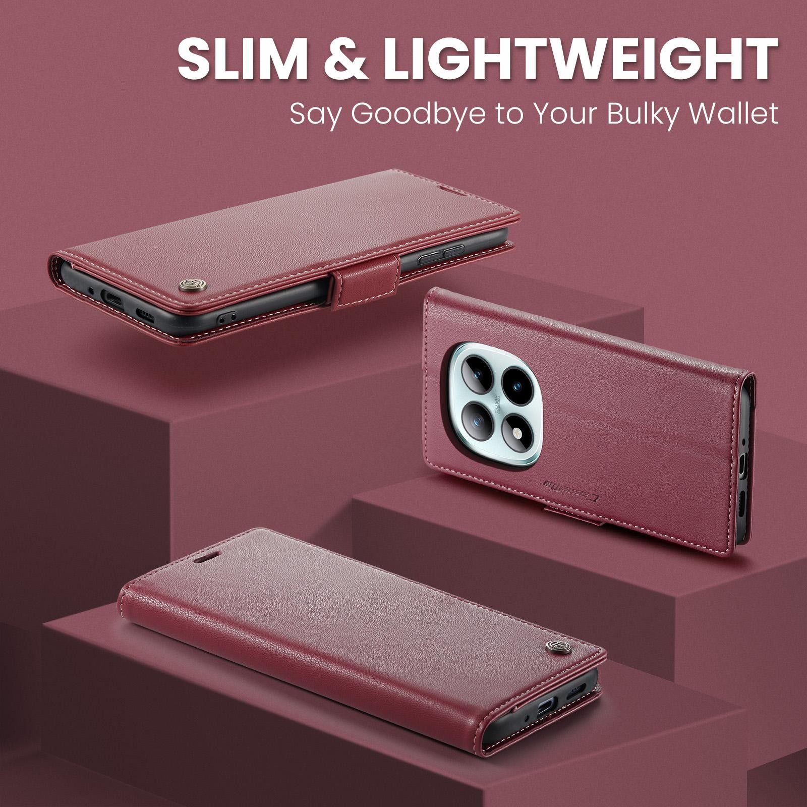 CaseMe 023 Xiaomi Redmi Note 15 Pro+ 5G RFID Θήκη Πορτοφόλι Δερμάτινη- Wine Red