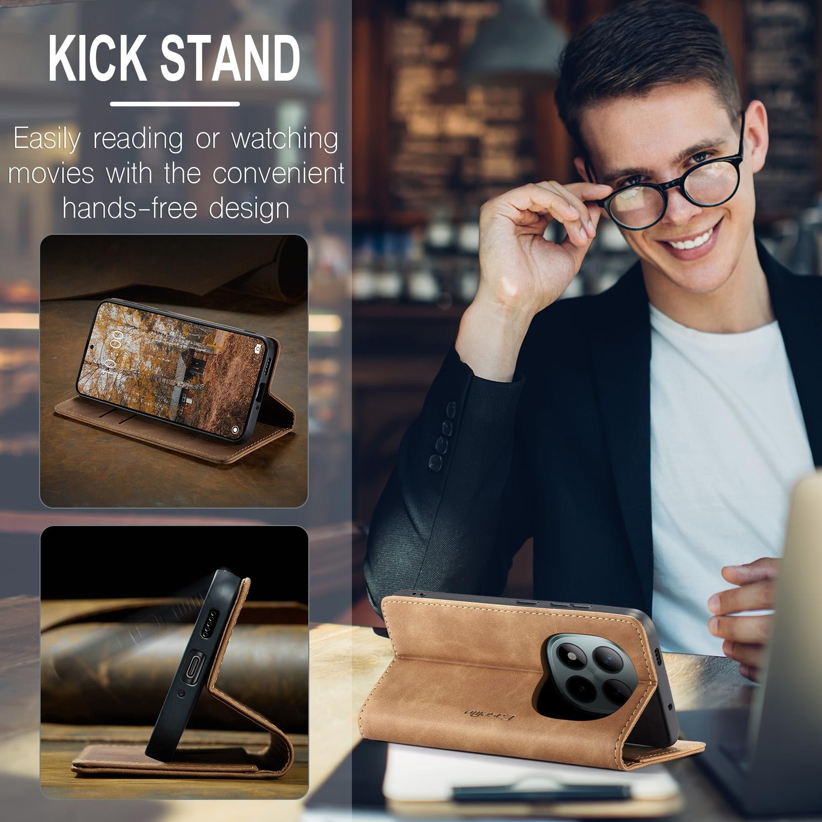 CaseMe 013 Xiaomi Redmi Note 15 Pro+ 5G Retro Leather Θήκη Βιβλίο - Brown
