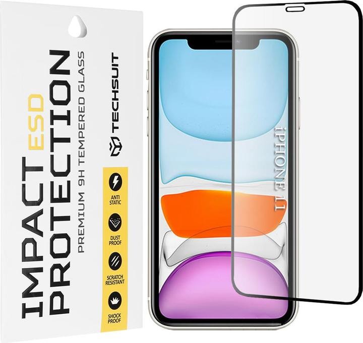 iPhone 11 / XR Προστασία Οθόνης με Μαύρο Περίγραμμα Techsuit ESD Full Glue Tempered Glass