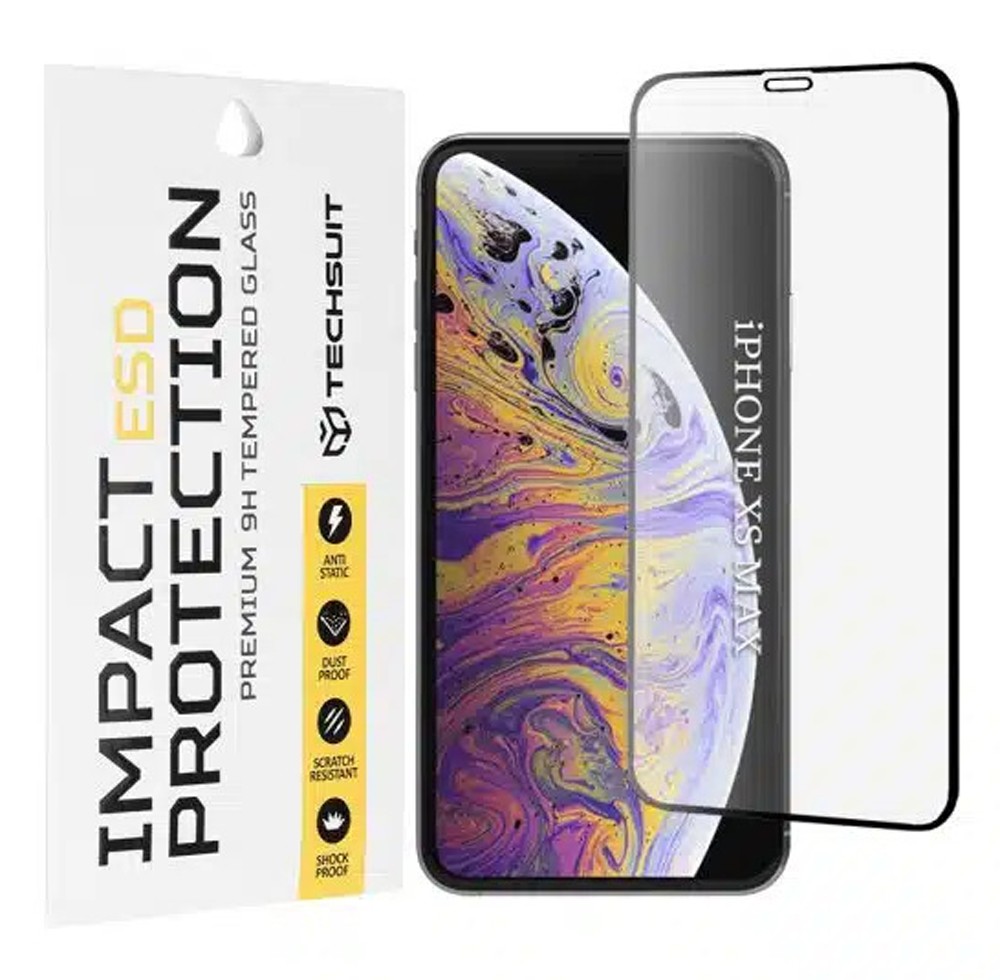 iPhone 11 Pro Max / Xs Max Προστασία Οθόνης με Μαύρο Περίγραμμα Techsuit ESD Full Glue Tempered Glass