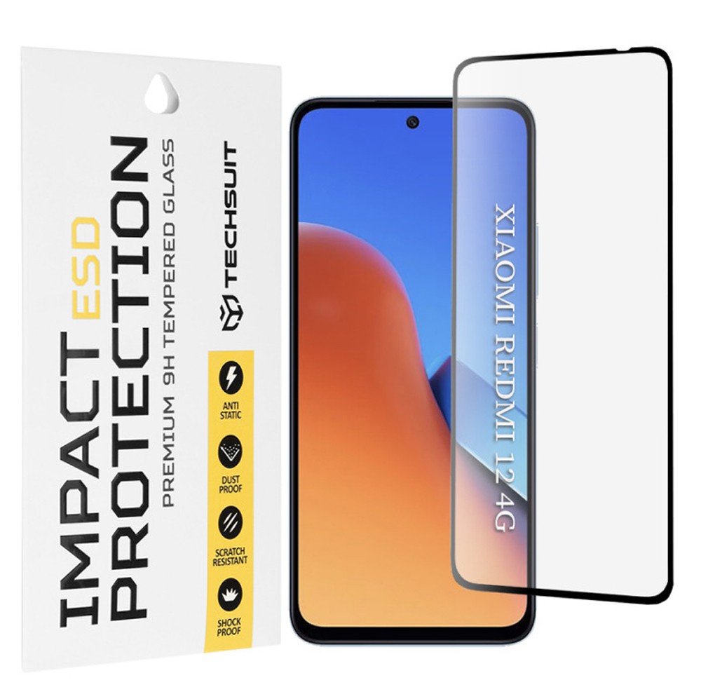 Xiaomi Redmi 12 / 13 / Poco M6 4G Προστασία Οθόνης με Μαύρο Περίγραμμα Techsuit ESD Full Glue Tempered Glass