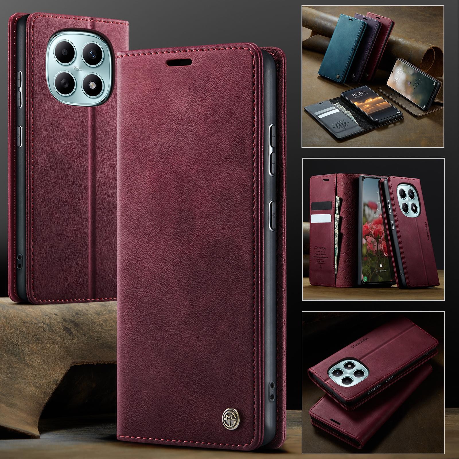 CaseMe 033 Xiaomi Redmi Note 15 4G / 5G/Poco M8 RFID Retro Θήκη Βιβλίο Δερμάτινη – Wine Red
