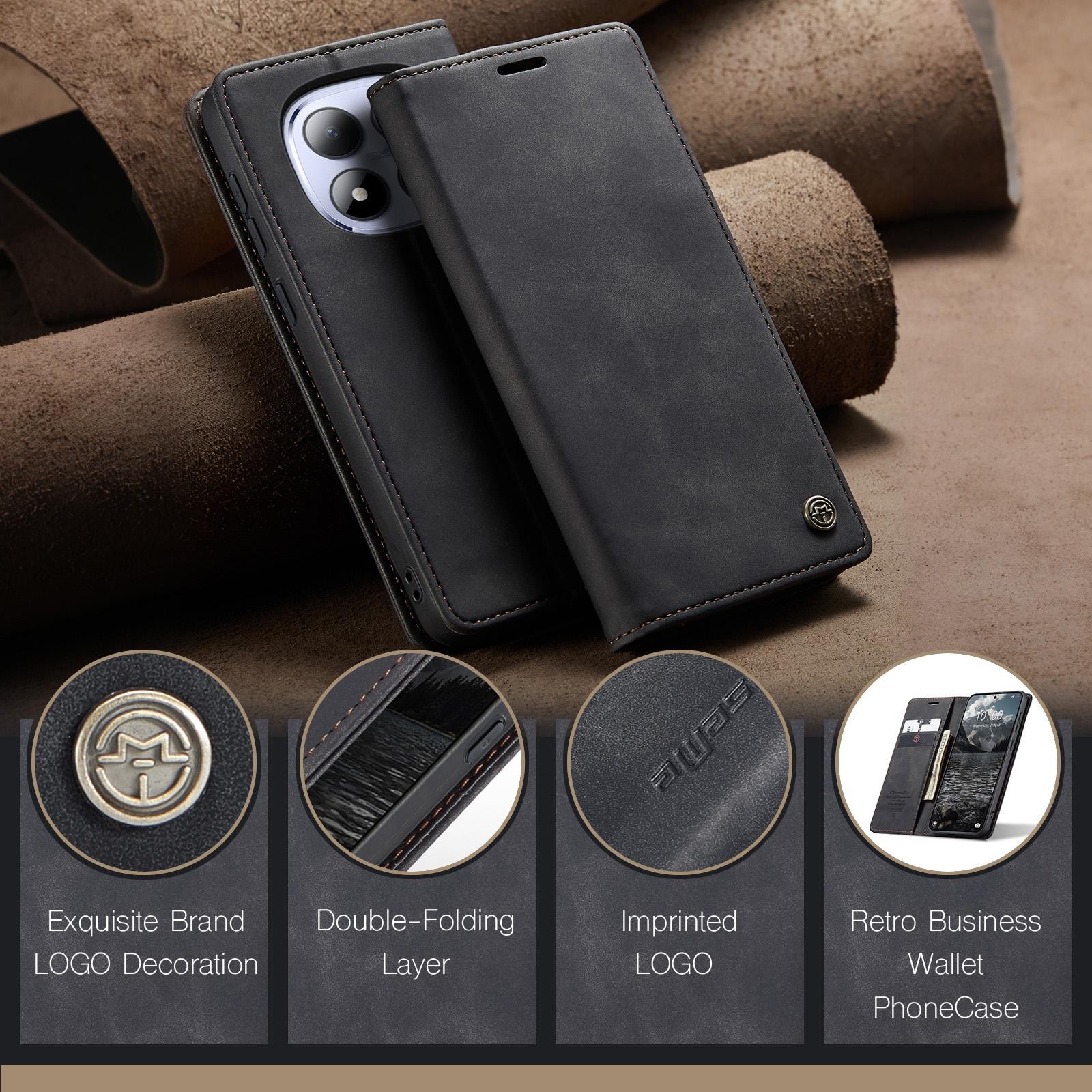 CaseMe 013 Xiaomi Redmi Note 15 4G / 5G Retro Leather Θήκη Βιβλίο - Black