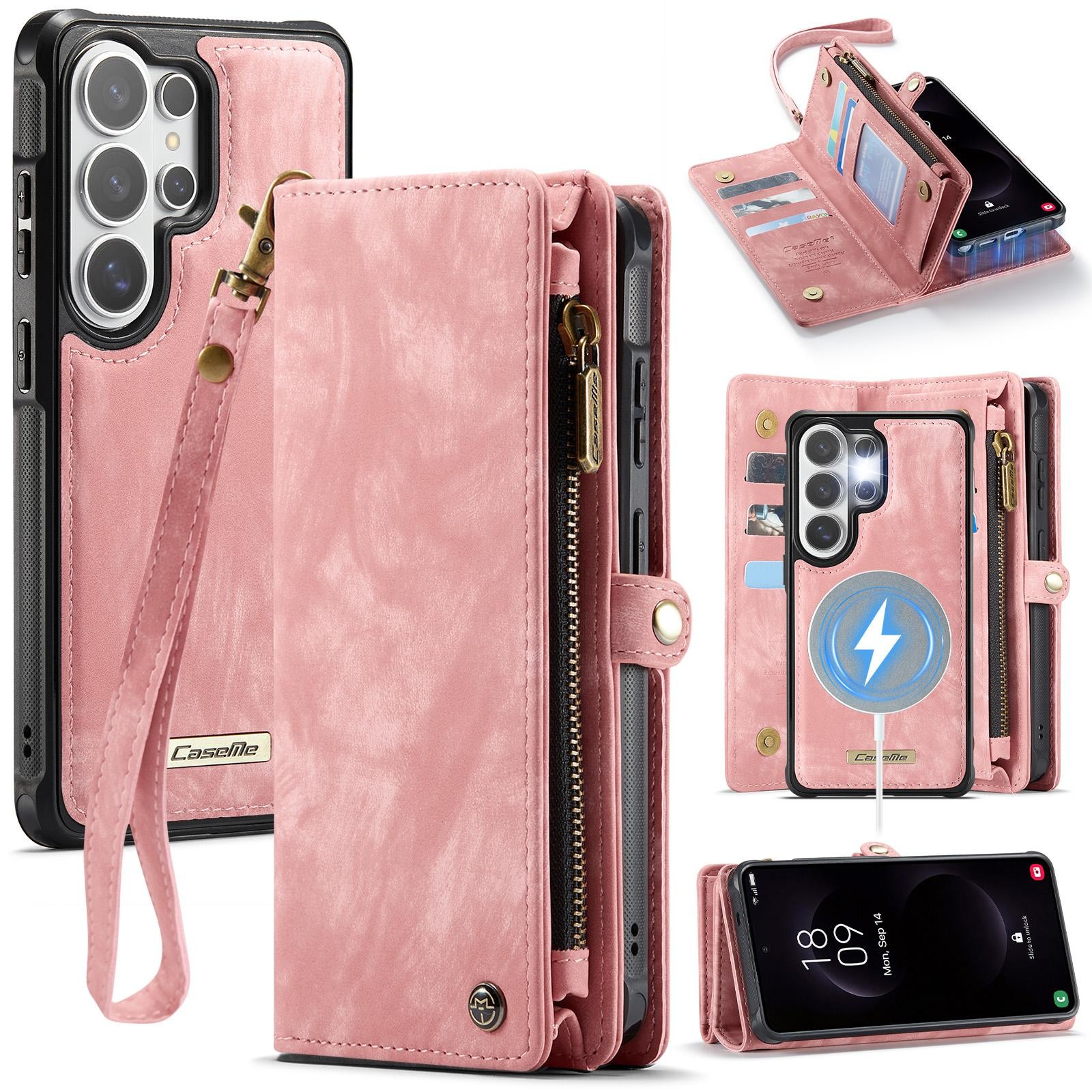 CaseMe 008 Samsung Galaxy S26 Ultra 5G Θήκη Πορτοφόλι με Αποσπώμενη Θήκη Σιλικόνης -Pink