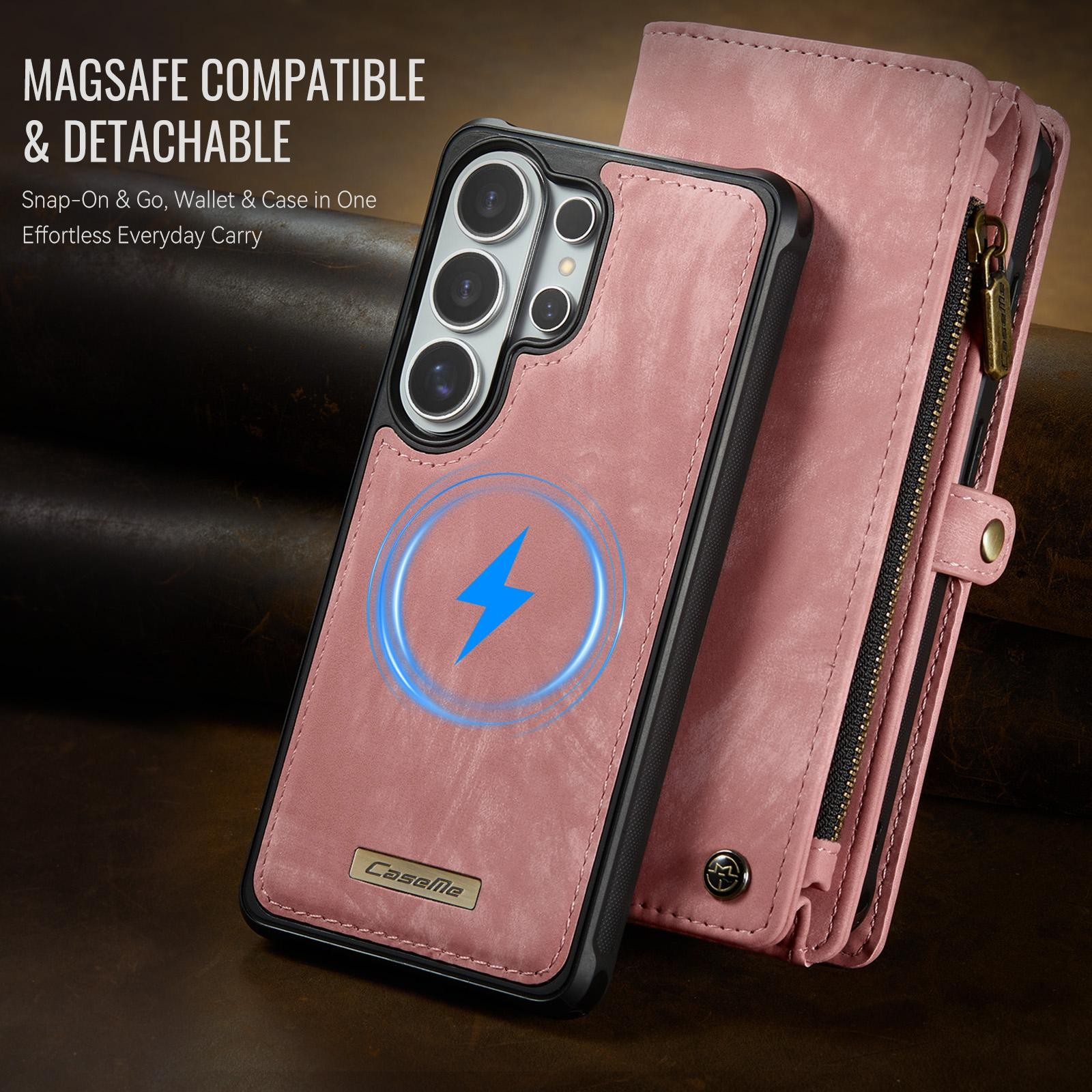 CaseMe 008 Samsung Galaxy S26 Ultra 5G Θήκη Πορτοφόλι με Αποσπώμενη Θήκη Σιλικόνης -Pink