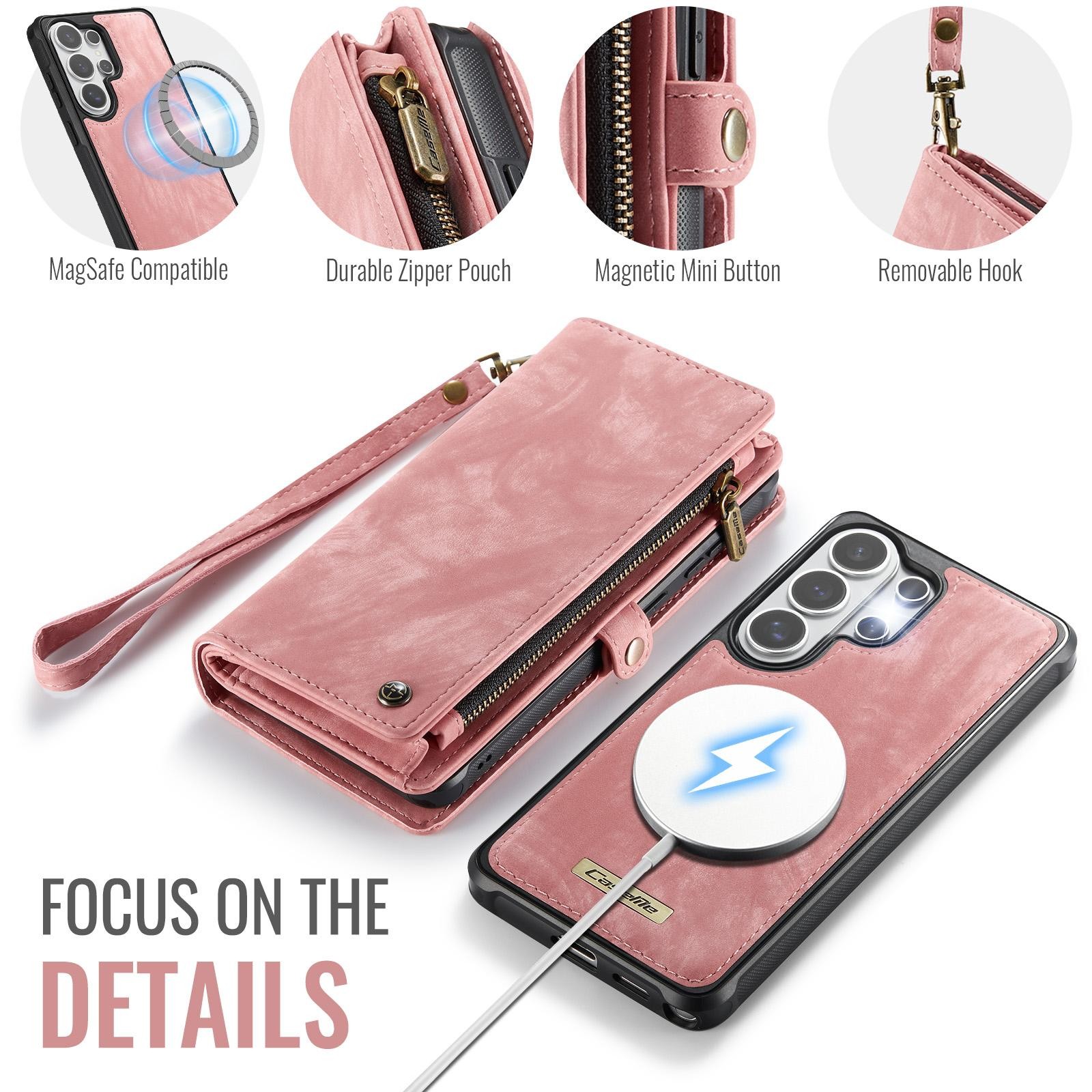 CaseMe 008 Samsung Galaxy S26 Ultra 5G Θήκη Πορτοφόλι με Αποσπώμενη Θήκη Σιλικόνης -Pink