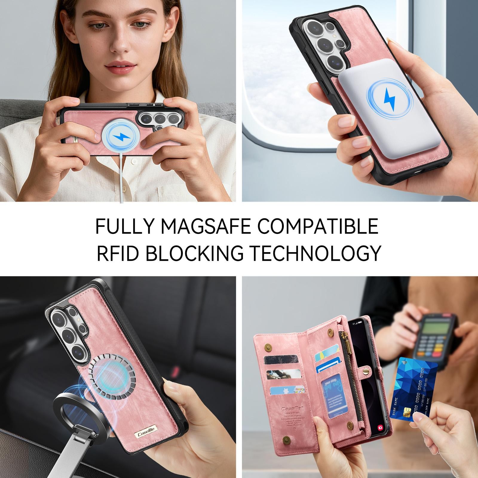 CaseMe 008 Samsung Galaxy S26 Ultra 5G Θήκη Πορτοφόλι με Αποσπώμενη Θήκη Σιλικόνης -Pink