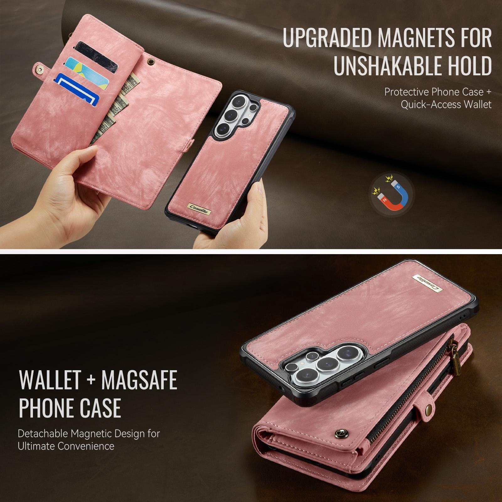 CaseMe 008 Samsung Galaxy S26 Ultra 5G Θήκη Πορτοφόλι με Αποσπώμενη Θήκη Σιλικόνης -Pink