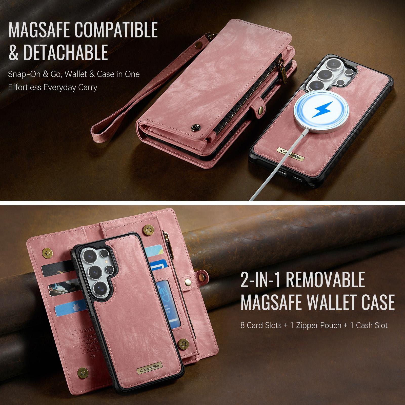 CaseMe 008 Samsung Galaxy S26 Ultra 5G Θήκη Πορτοφόλι με Αποσπώμενη Θήκη Σιλικόνης -Pink