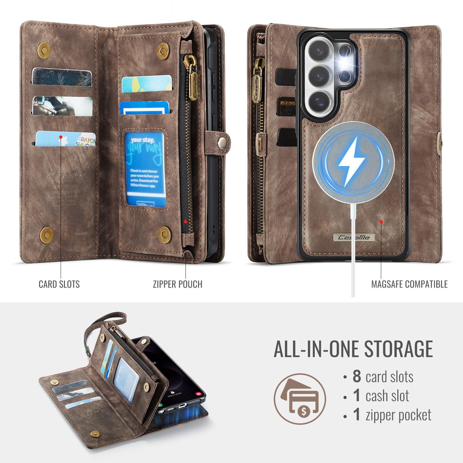 CaseMe 008 Samsung Galaxy S26 Ultra 5G Θήκη Πορτοφόλι με Αποσπώμενη Θήκη Σιλικόνης - Brown
