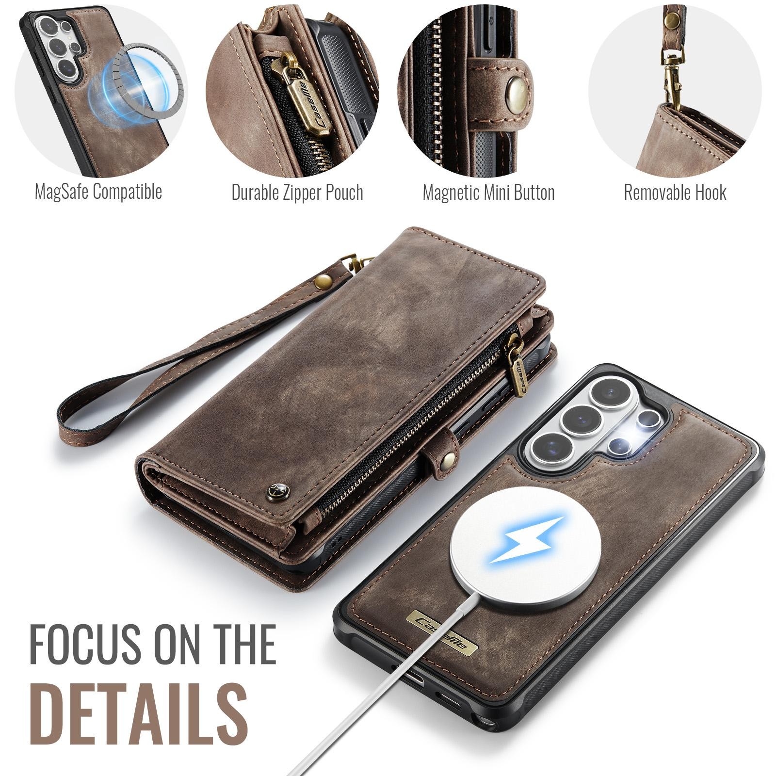 CaseMe 008 Samsung Galaxy S26 Ultra 5G Θήκη Πορτοφόλι με Αποσπώμενη Θήκη Σιλικόνης - Brown