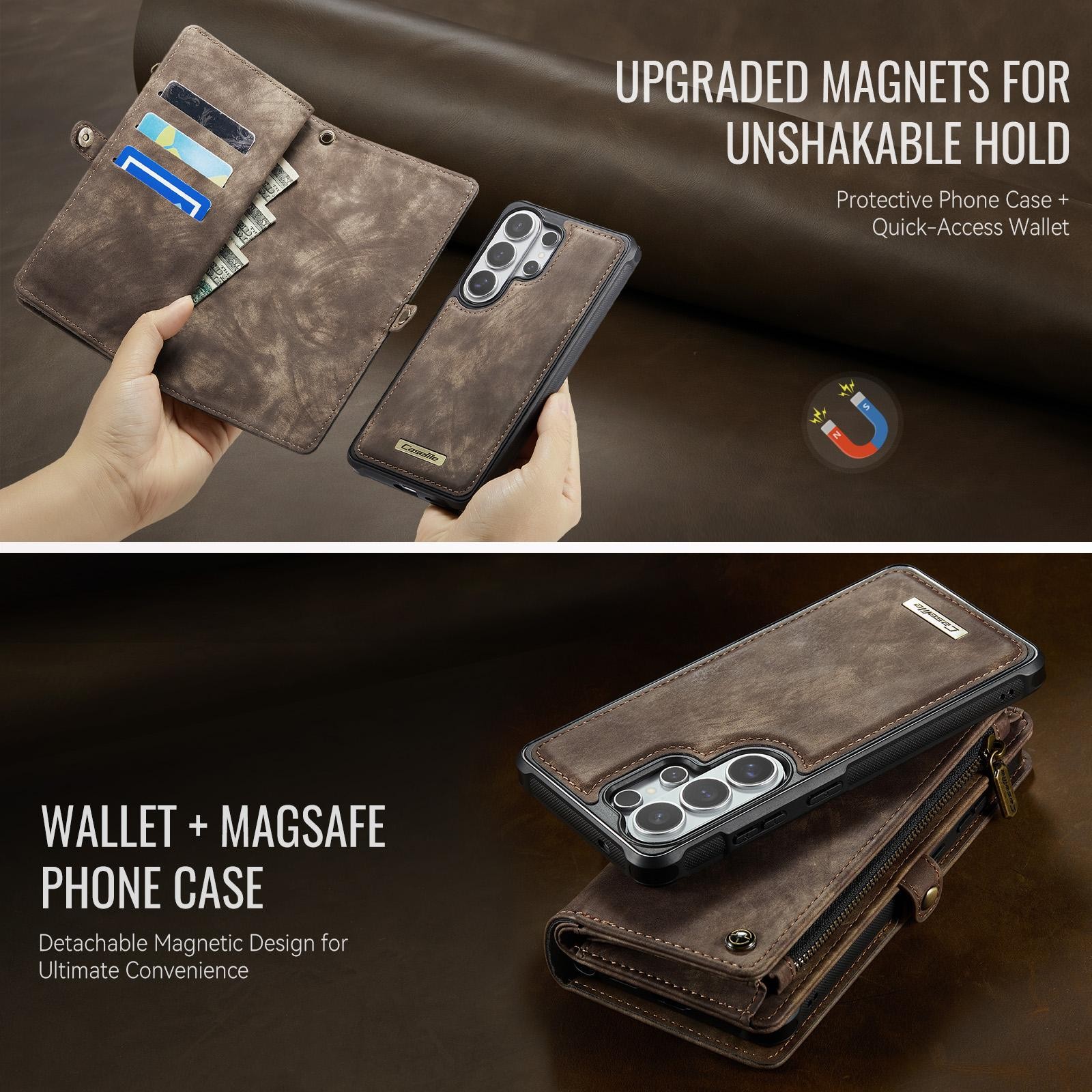 CaseMe 008 Samsung Galaxy S26 Ultra 5G Θήκη Πορτοφόλι με Αποσπώμενη Θήκη Σιλικόνης - Brown