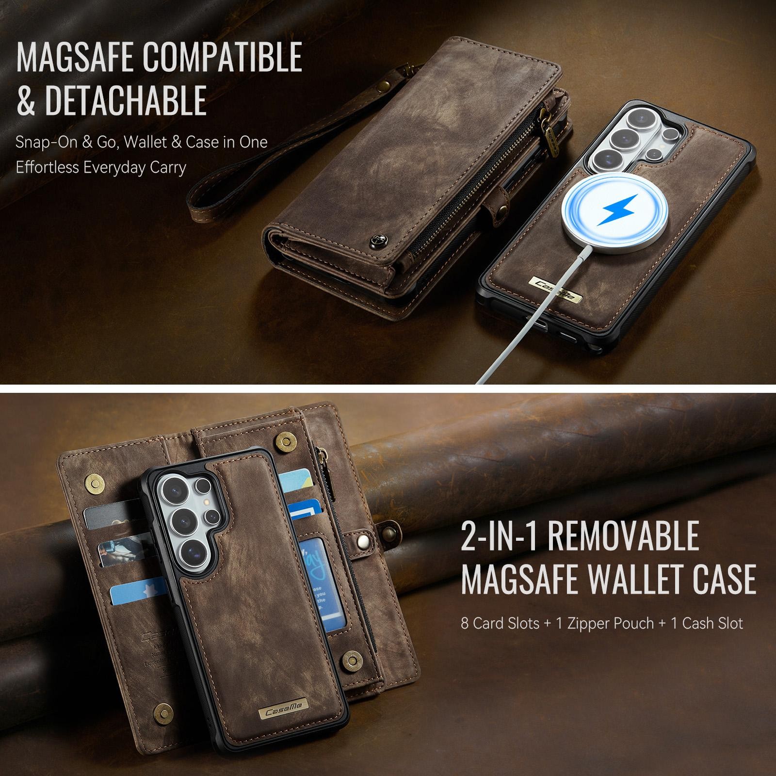CaseMe 008 Samsung Galaxy S26 Ultra 5G Θήκη Πορτοφόλι με Αποσπώμενη Θήκη Σιλικόνης - Brown