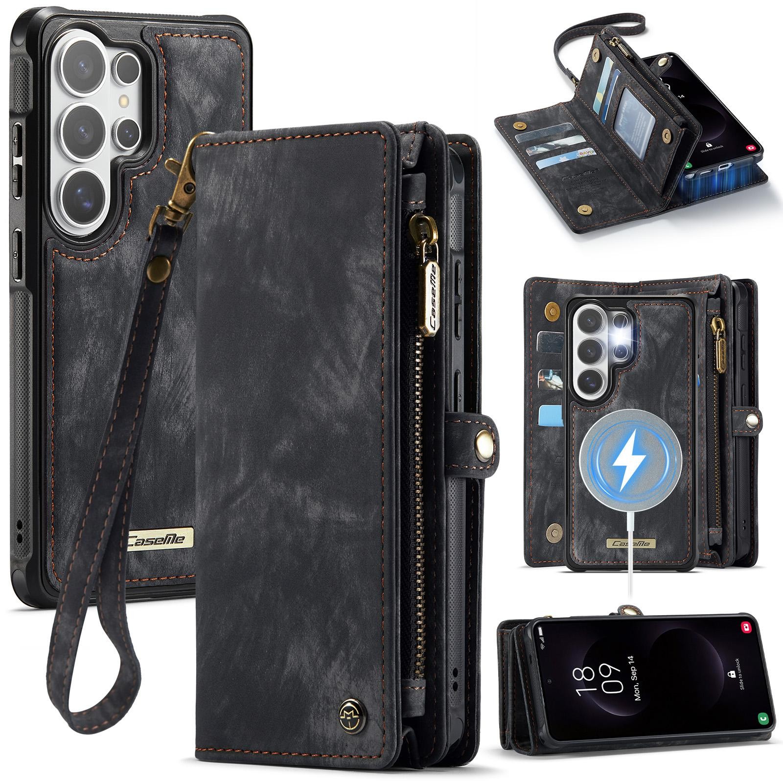 CaseMe 008 Samsung Galaxy S26 Ultra 5G Θήκη Πορτοφόλι με Αποσπώμενη Θήκη Σιλικόνης - Black