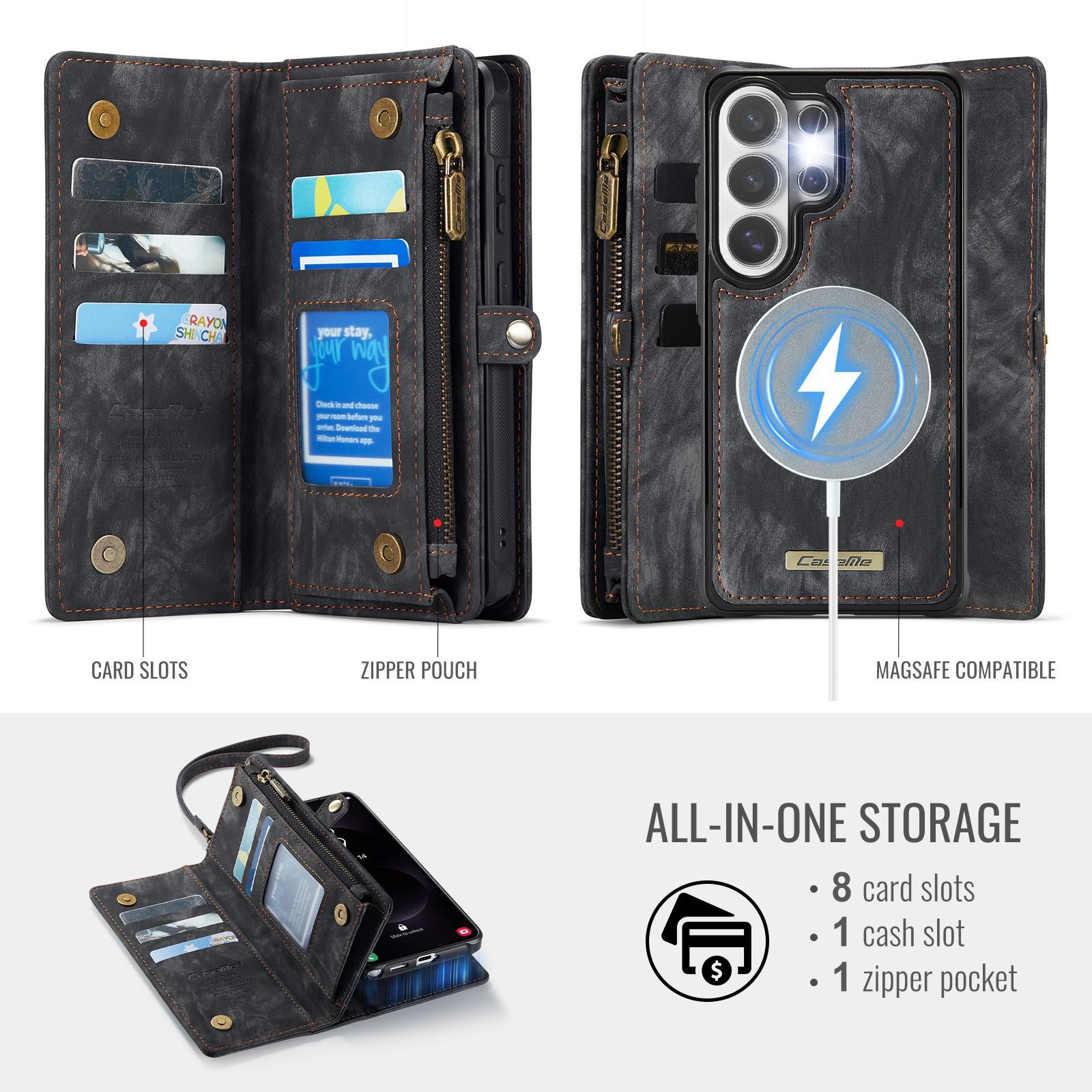 CaseMe 008 Samsung Galaxy S26 Ultra 5G Θήκη Πορτοφόλι με Αποσπώμενη Θήκη Σιλικόνης - Black
