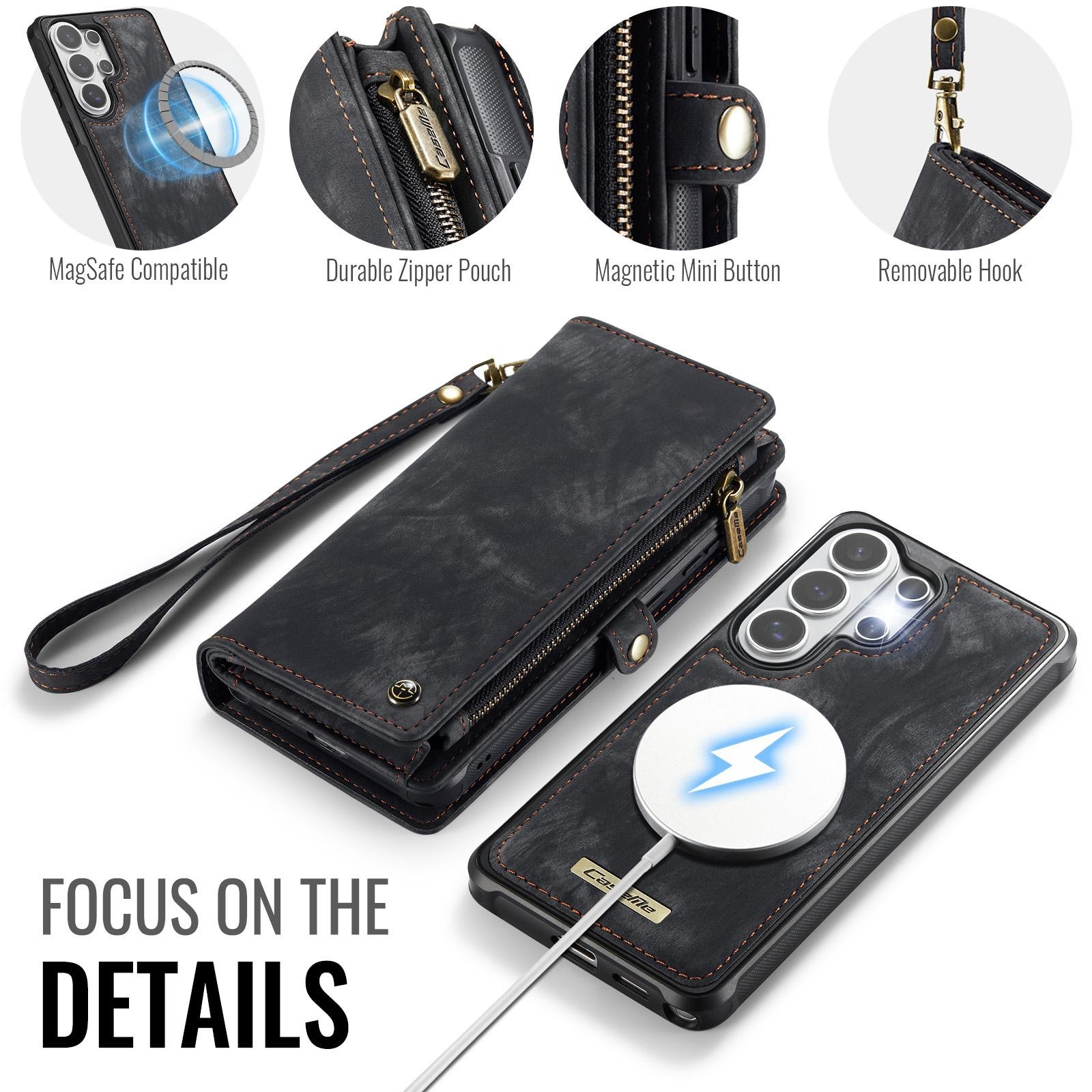 CaseMe 008 Samsung Galaxy S26 Ultra 5G Θήκη Πορτοφόλι με Αποσπώμενη Θήκη Σιλικόνης - Black