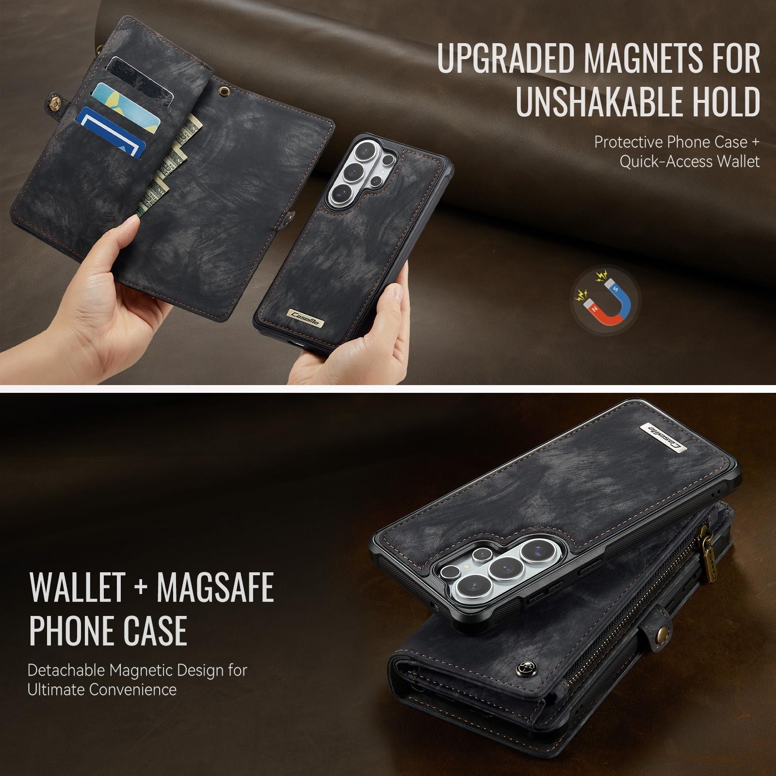 CaseMe 008 Samsung Galaxy S26 Ultra 5G Θήκη Πορτοφόλι με Αποσπώμενη Θήκη Σιλικόνης - Black