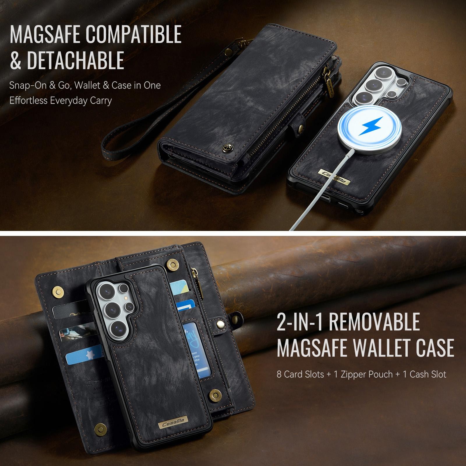 CaseMe 008 Samsung Galaxy S26 Ultra 5G Θήκη Πορτοφόλι με Αποσπώμενη Θήκη Σιλικόνης - Black