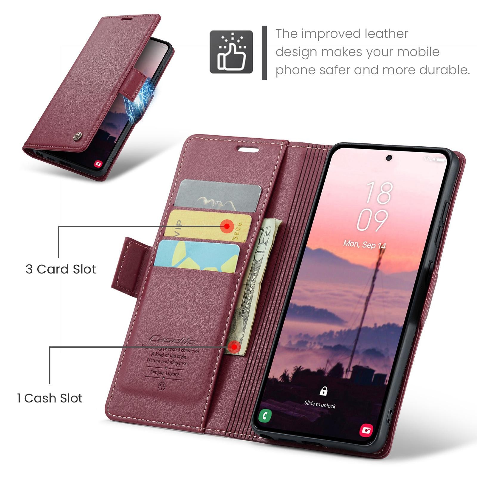 CaseMe 023 Samsung Galaxy S26 Ultra 5G RFID Θήκη Πορτοφόλι Δερμάτινη-Red