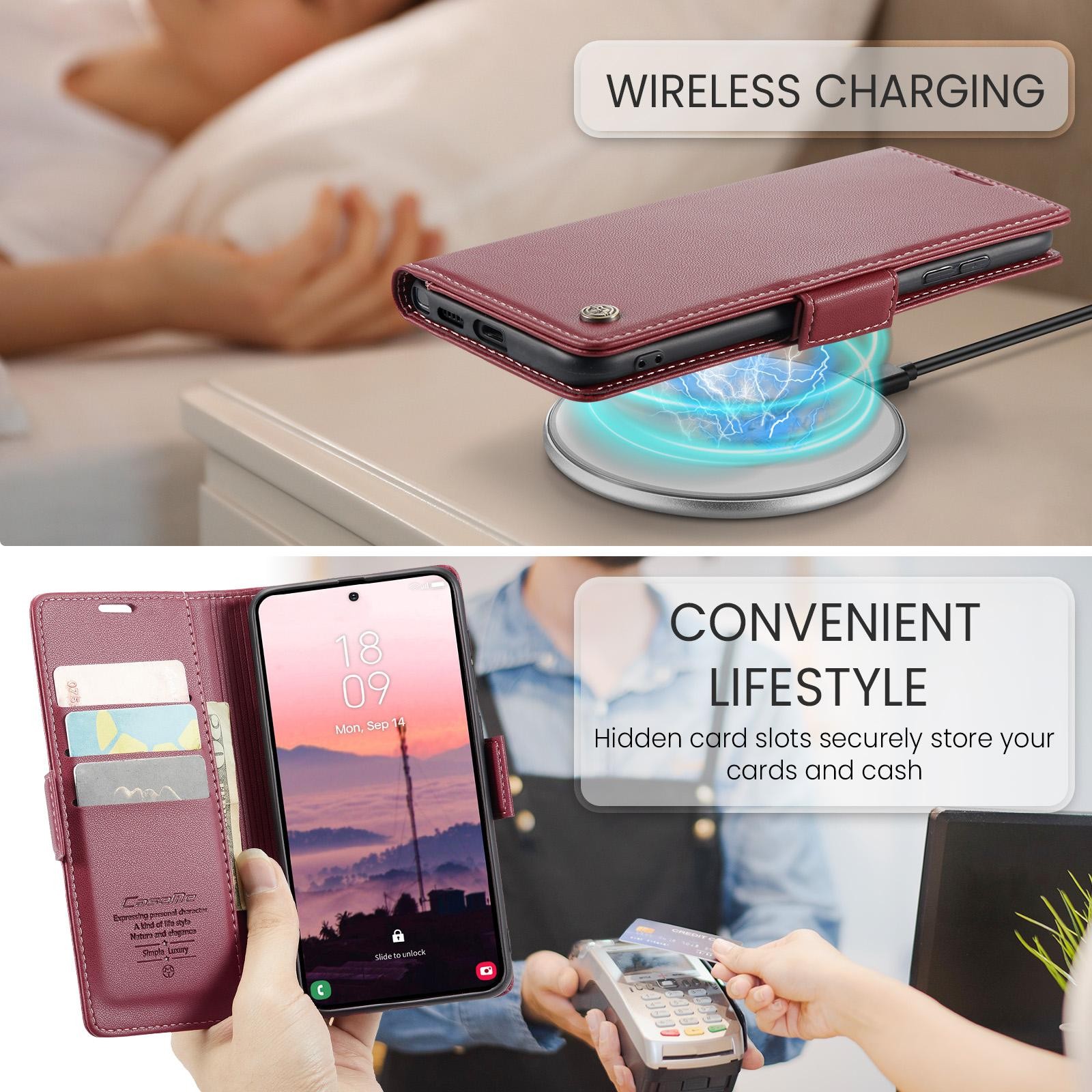 CaseMe 023 Samsung Galaxy S26 Ultra 5G RFID Θήκη Πορτοφόλι Δερμάτινη-Red