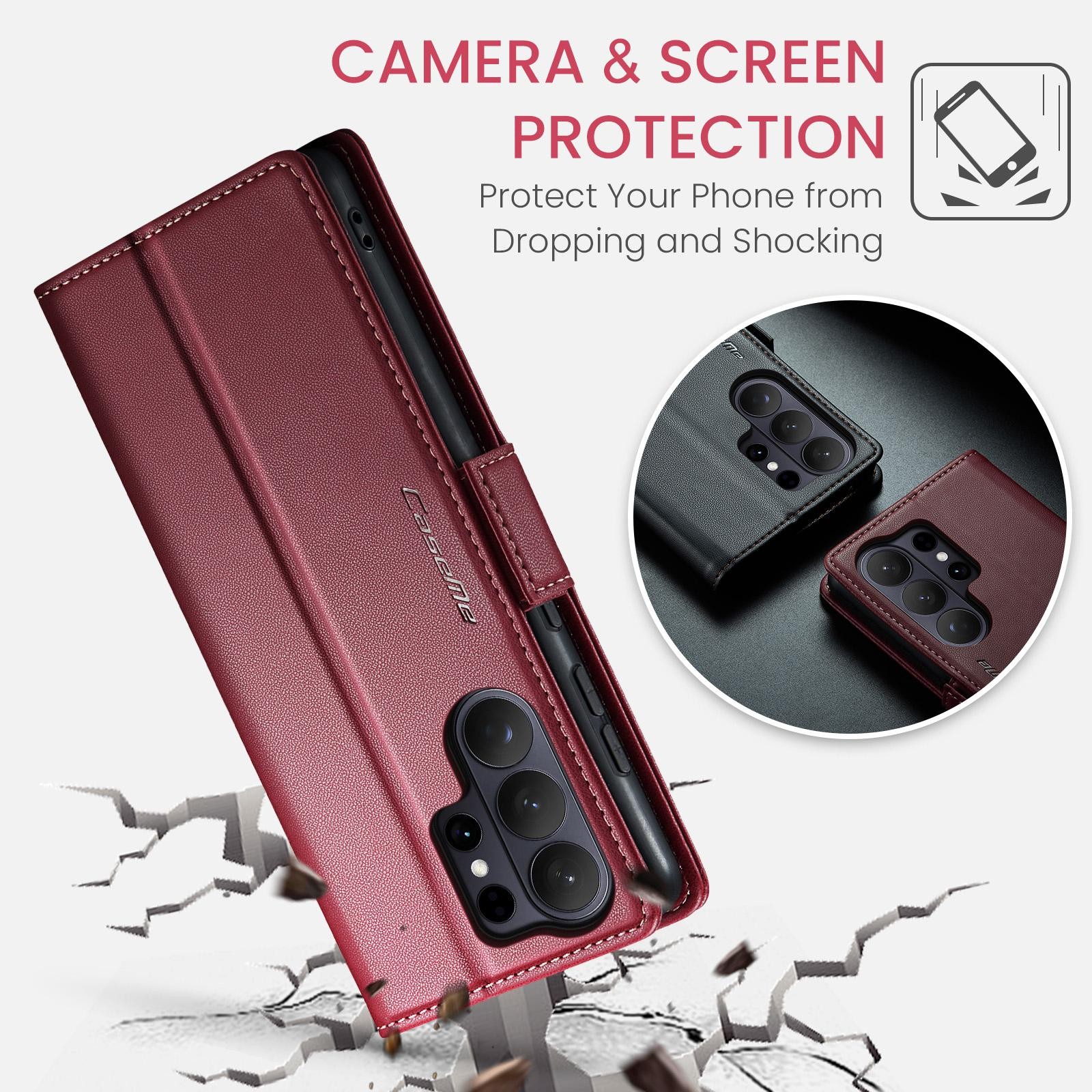CaseMe 023 Samsung Galaxy S26 Ultra 5G RFID Θήκη Πορτοφόλι Δερμάτινη-Red