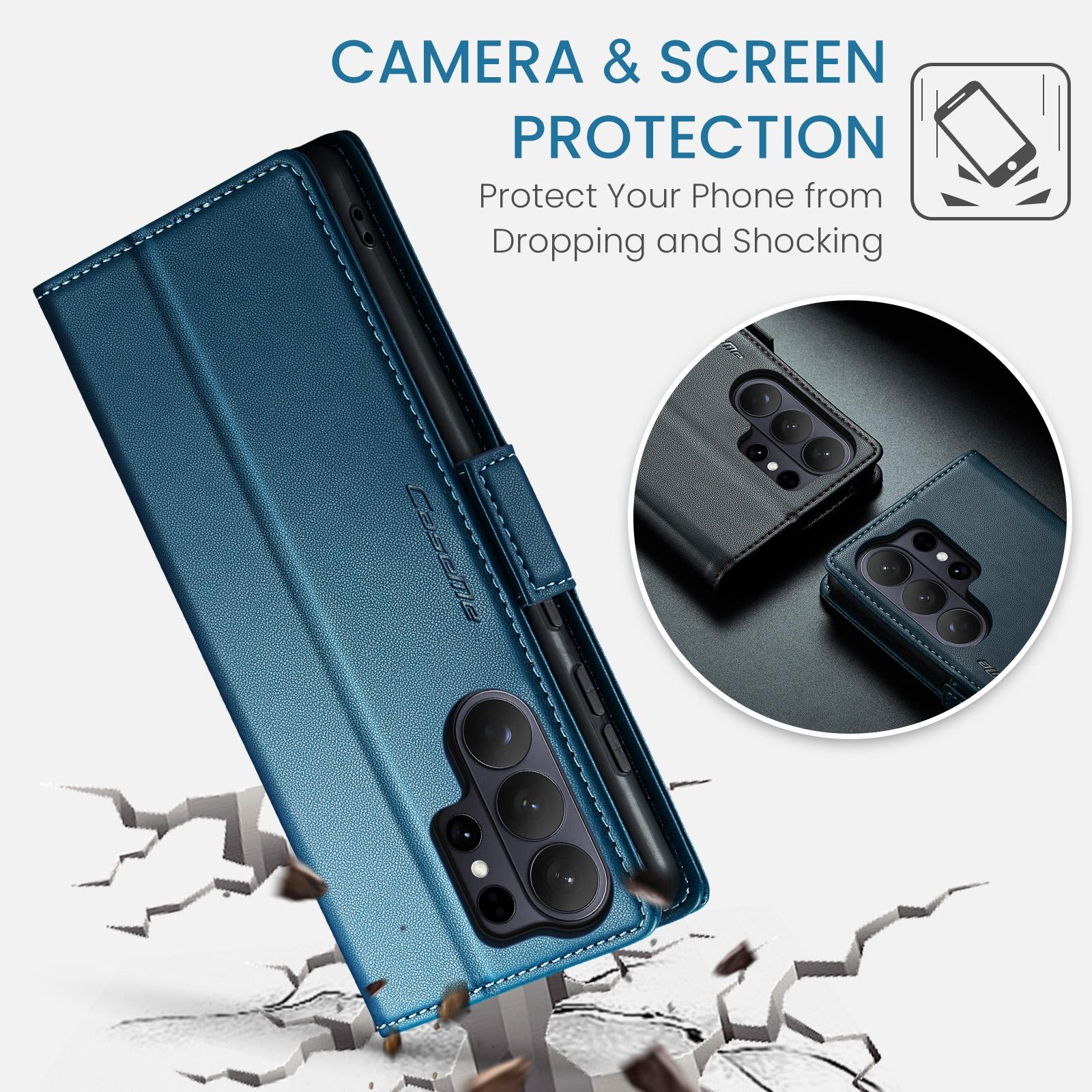 CaseMe 023 Samsung Galaxy S26 Ultra 5G RFID Θήκη Πορτοφόλι Δερμάτινη-Blue