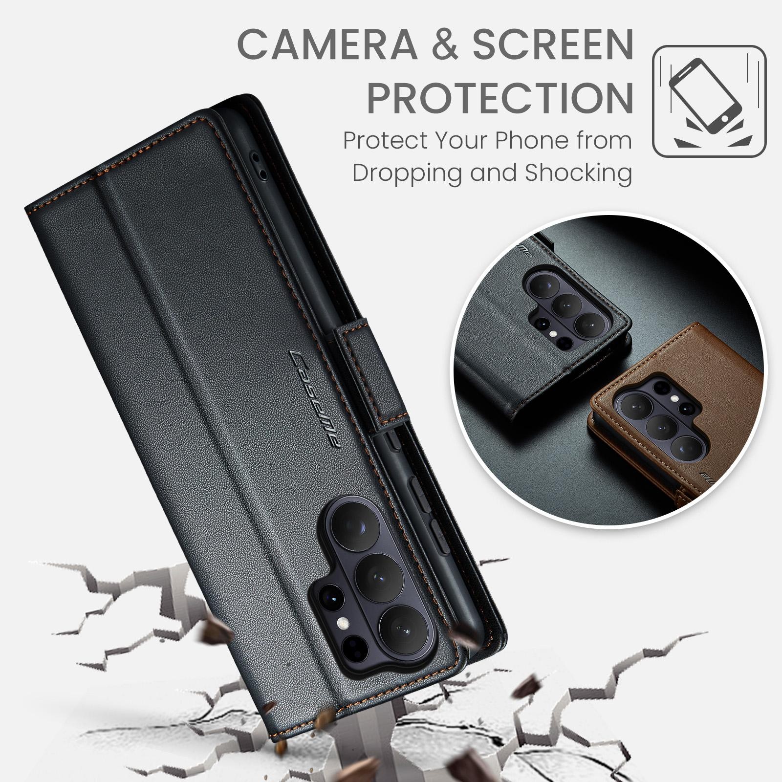CaseMe 023 Samsung Galaxy S26 Ultra 5G RFID Θήκη Πορτοφόλι Δερμάτινη–Black