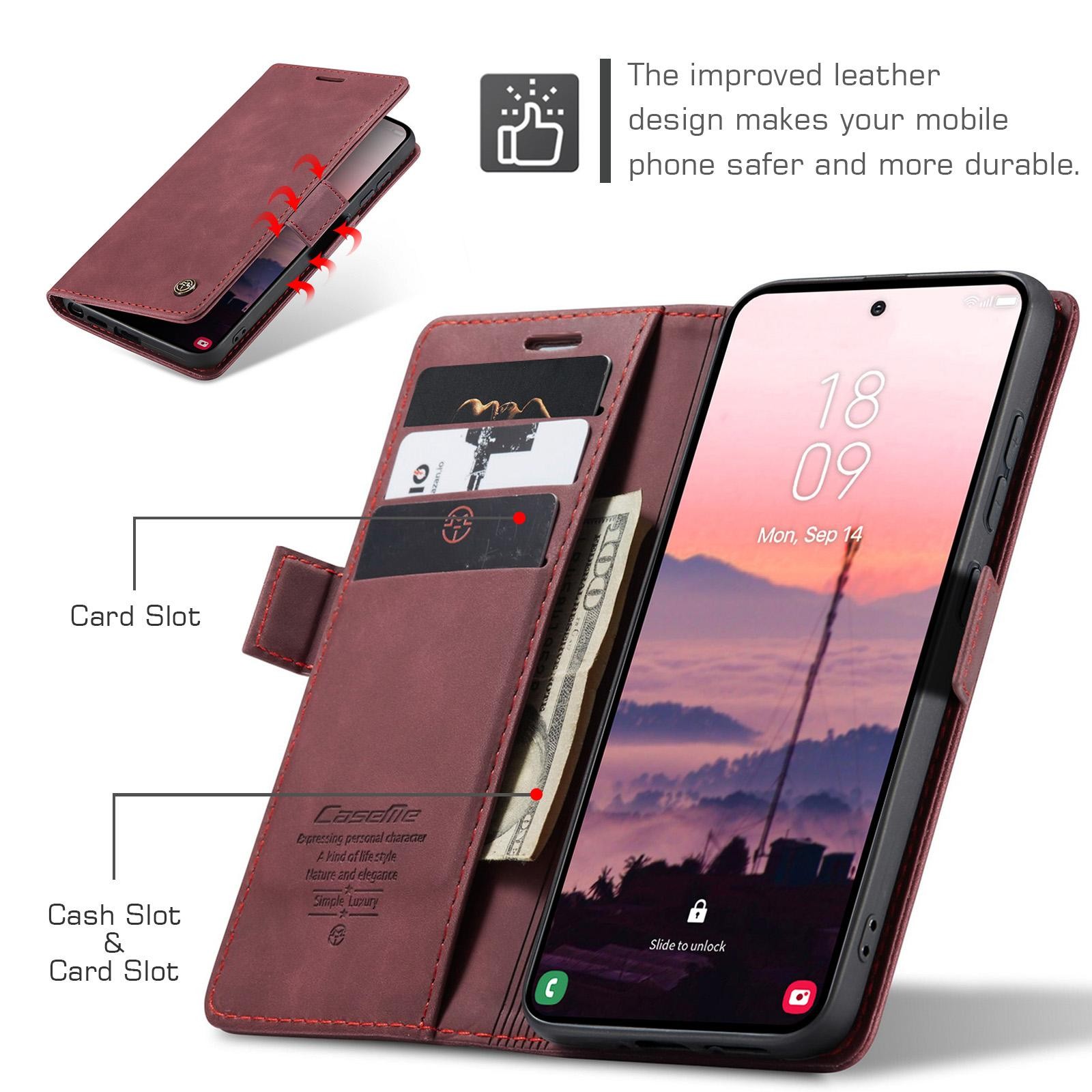 CaseMe 013 Samsung Galaxy S26 Ultra 5G Retro Leather Θήκη Βιβλίο - Red